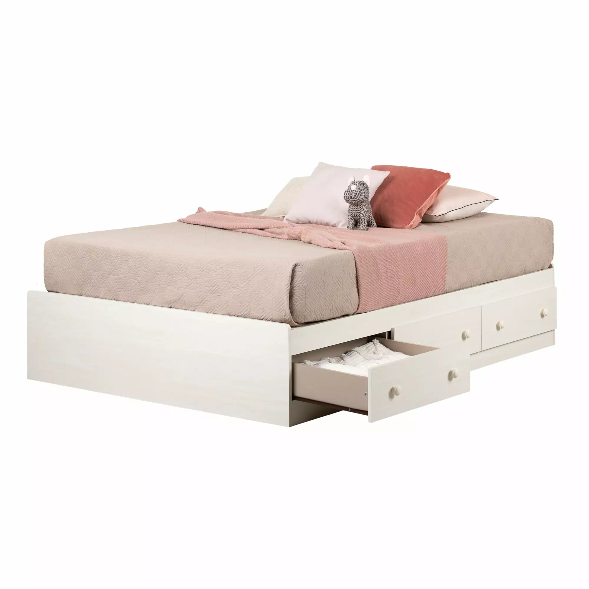 South Shore Summer Breeze Full Mates Bed 3 Drawers White Wash Particle Board