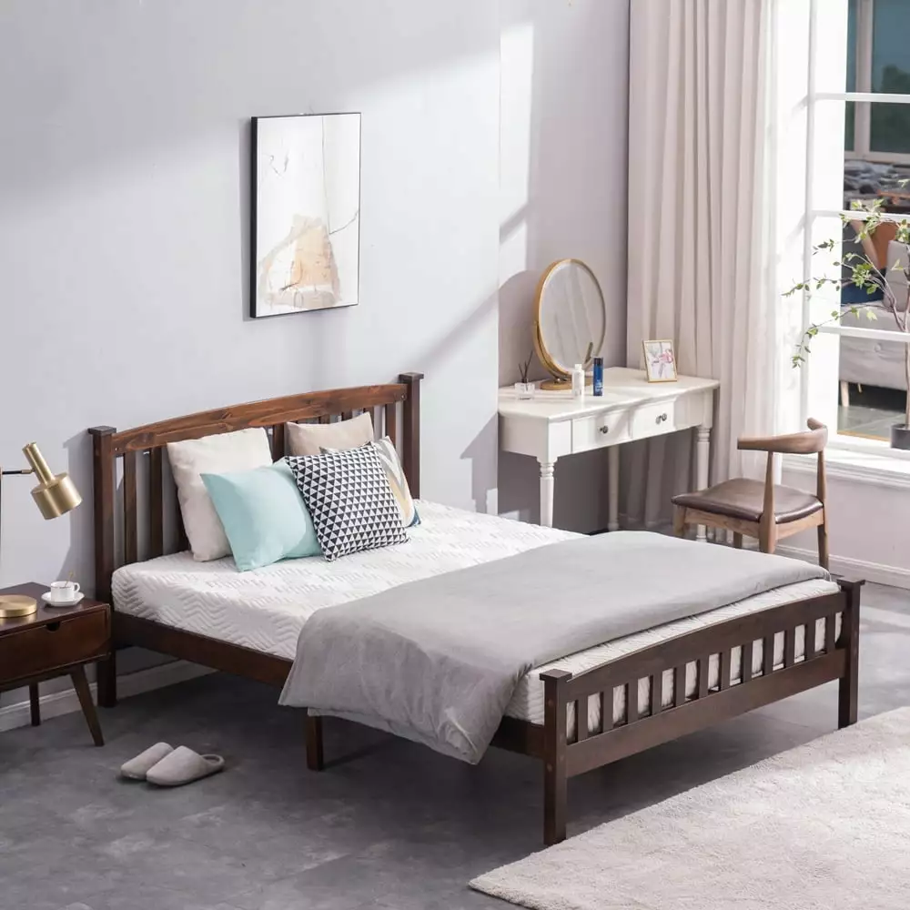 Uhomepro Wood Full Bed Frame Headboard and Footboard Walnut