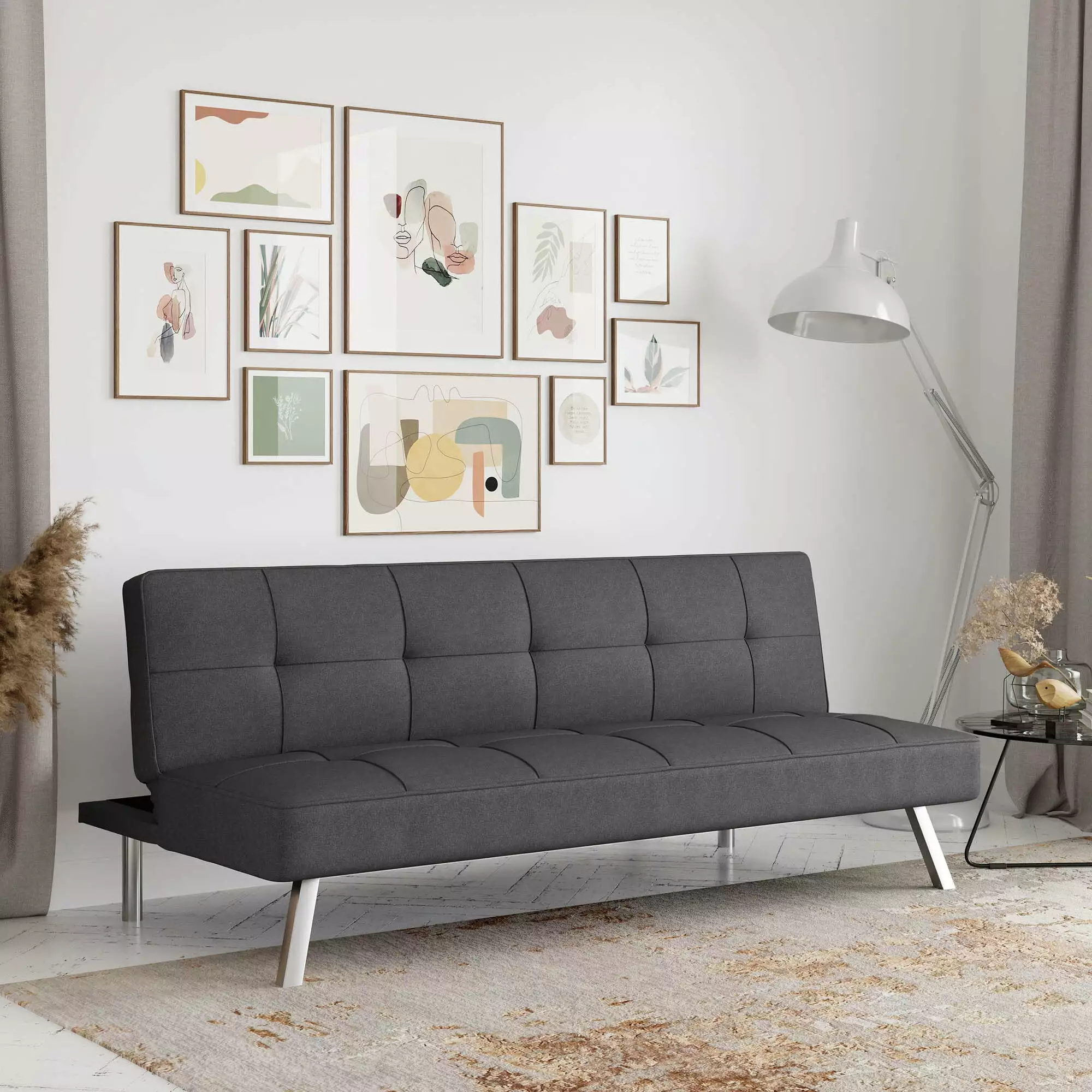 Serta Chelsea Modern Futon - Charcoal Gray Fabric Convertible Sofa Bed