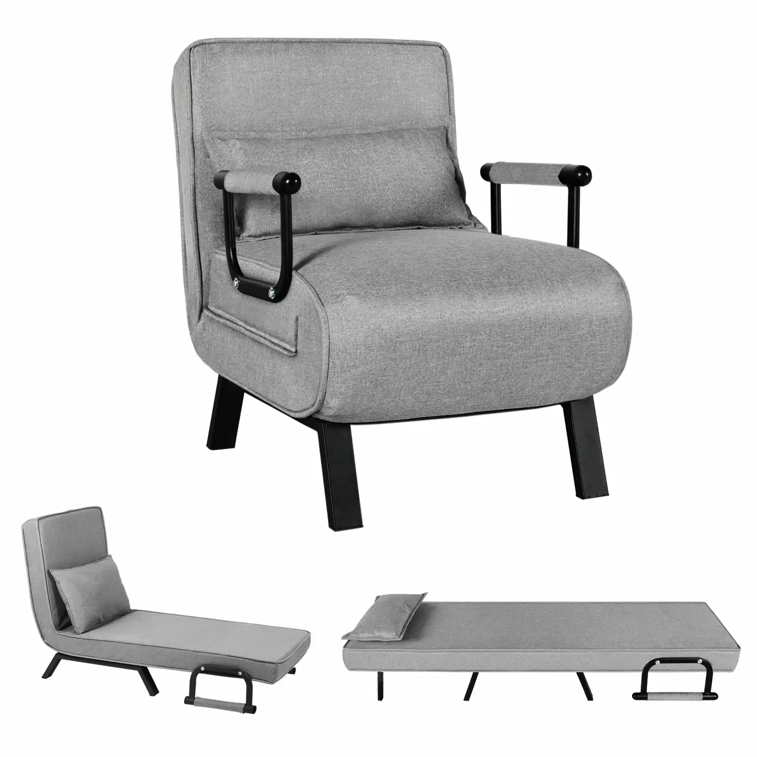 LAZZO Modern Upholstered Sofa Bed 3--1 Multifunctional Folding Couch Futon Adjustable Backrest