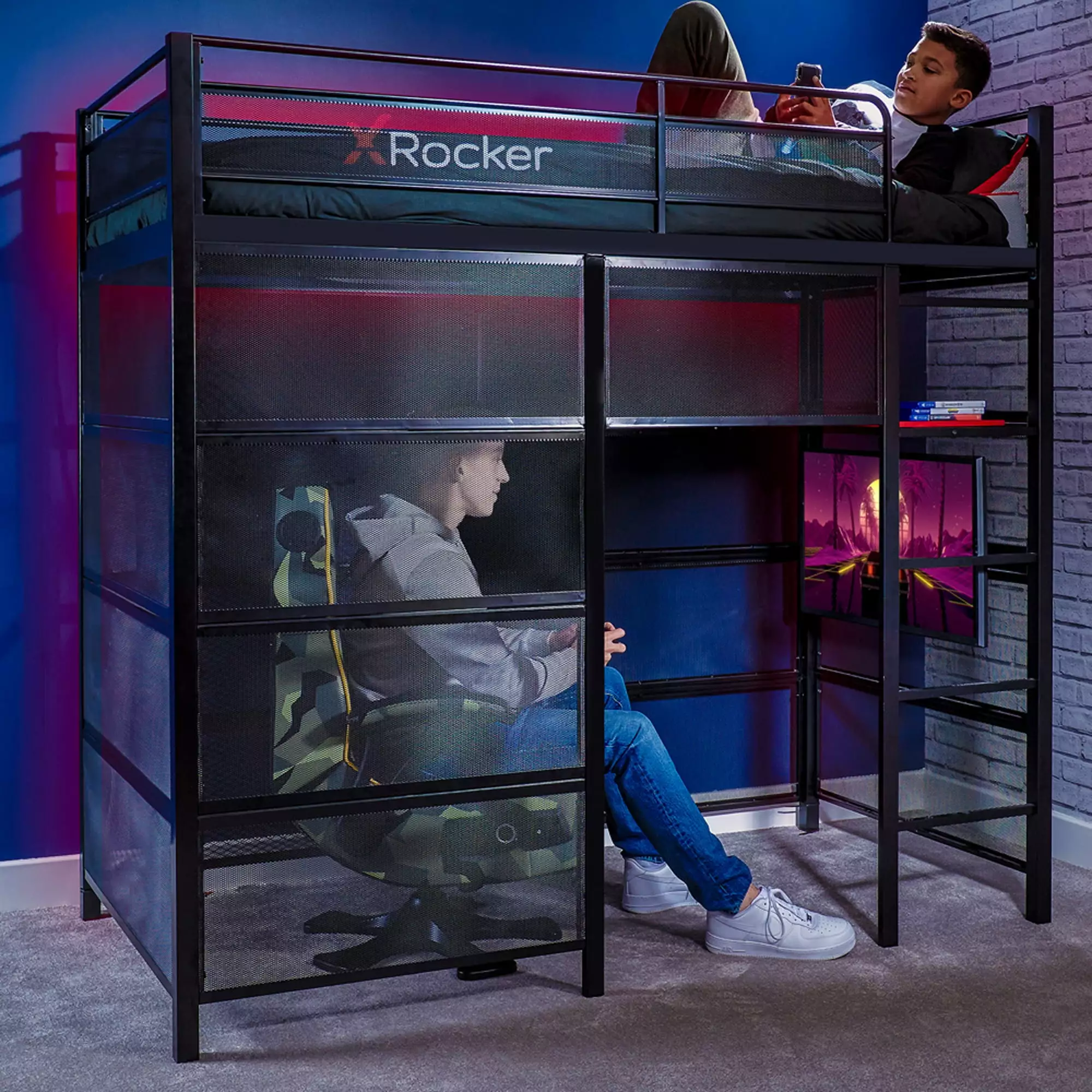 X Rocker Gaming Den Bunk Bed VESA TV Mount Twin Black Teen Children