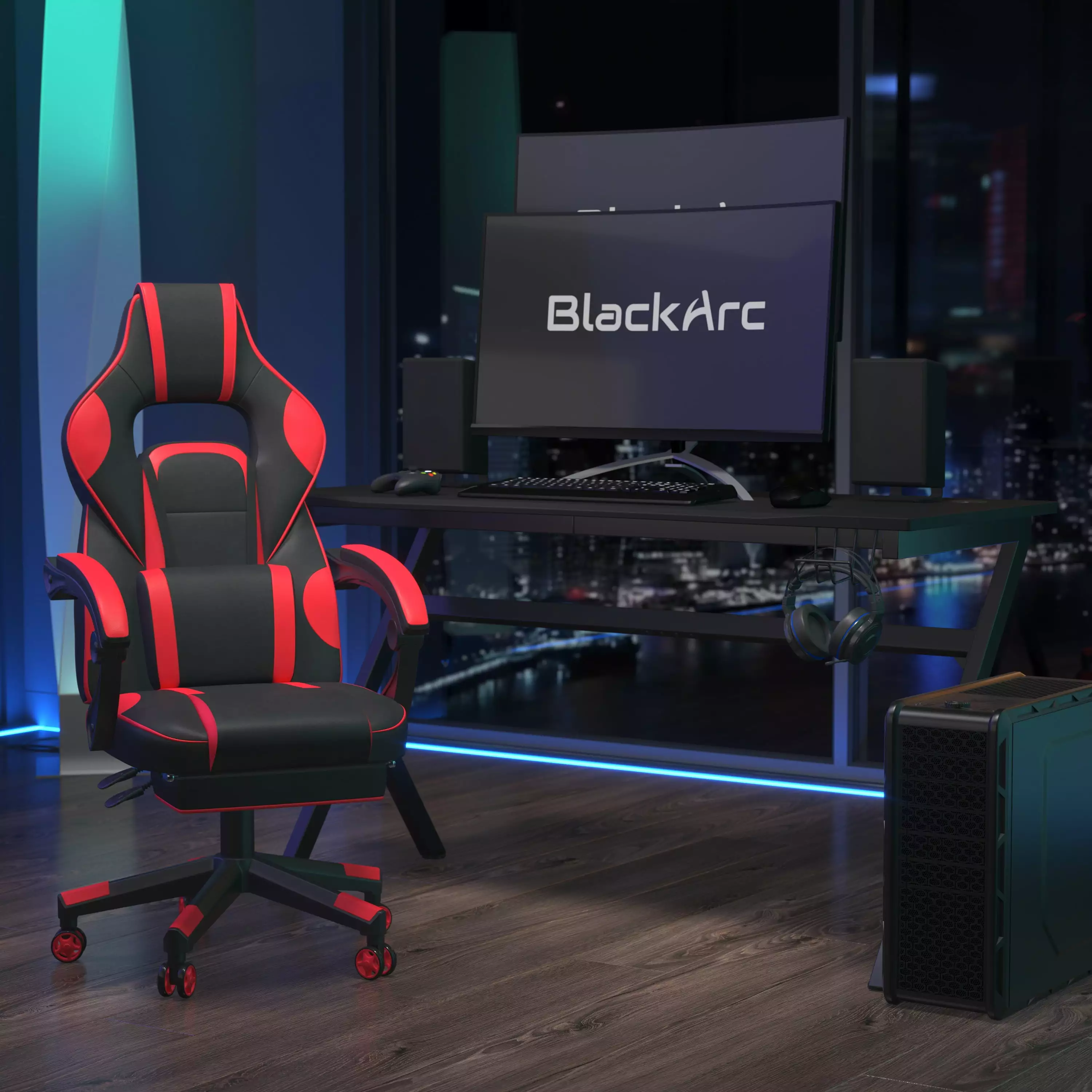 BlackArc Zulu Gaming Desk and Chair Set Ergonomic Gaming Chair USB Massage Footrest Headrest Pillow