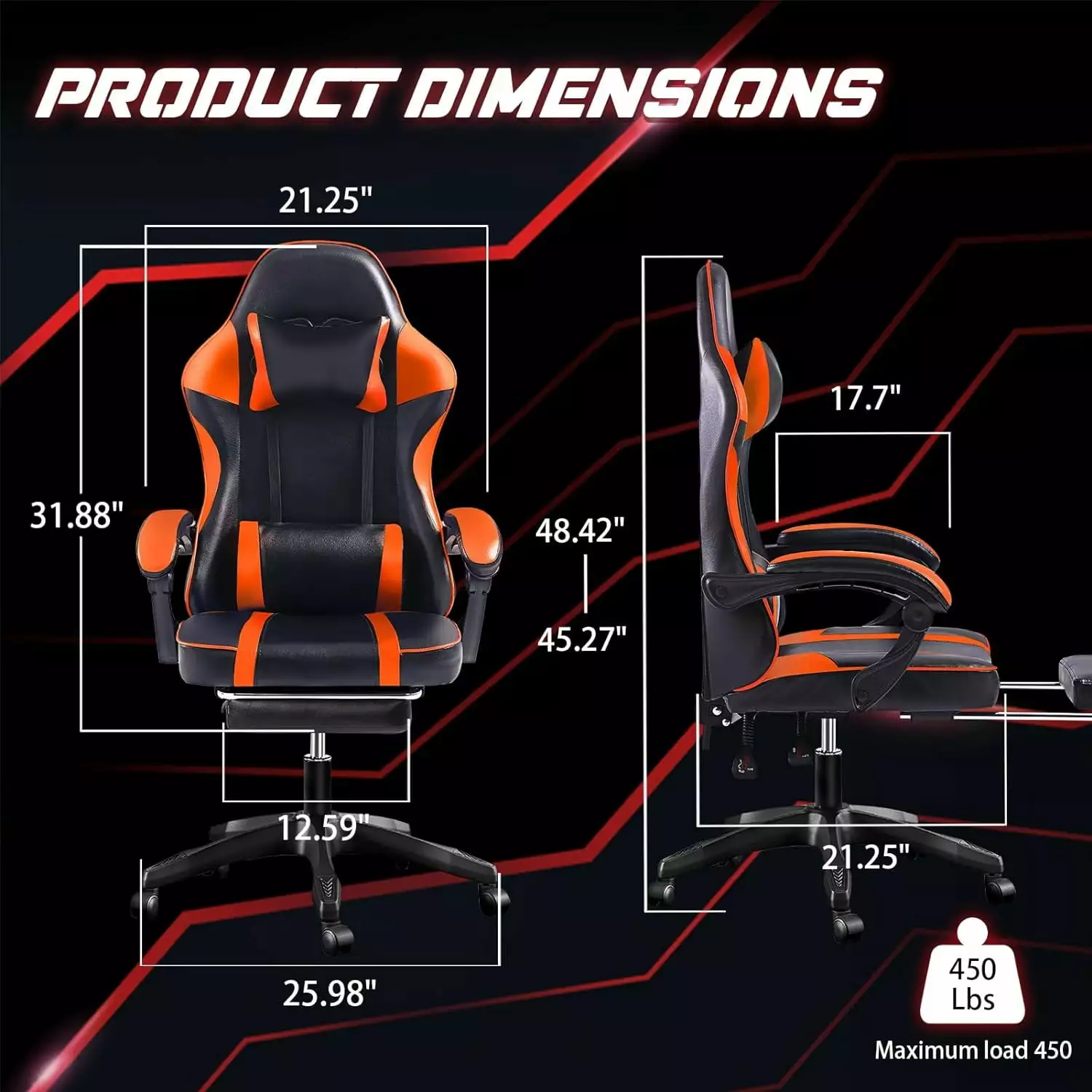 AQSQ Ergonomic Gaming Chair Footrest PU Leather Reclining Office Chair Heavy People