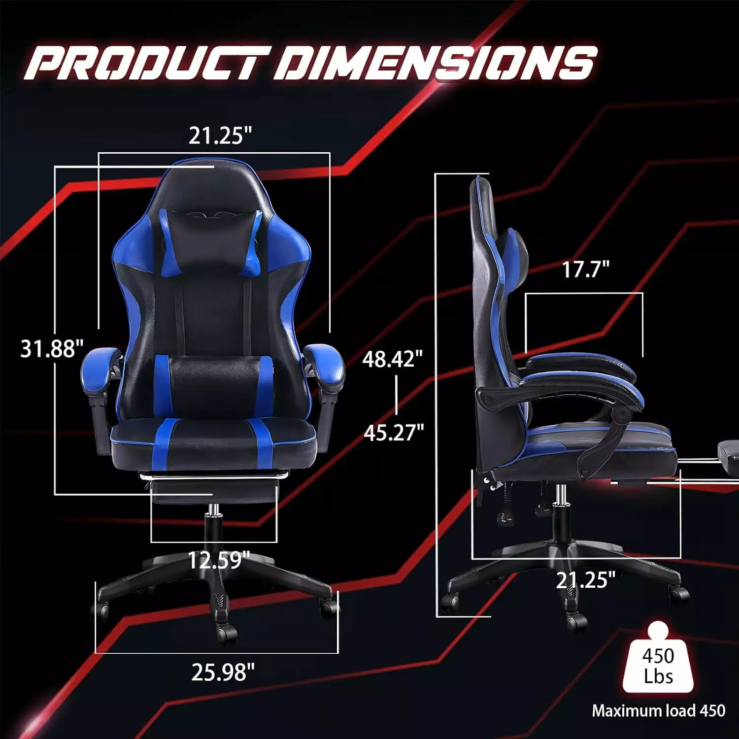 AQSQ Ergonomic Gaming Chair Footrest PU Leather Reclining Office Chair Heavy People