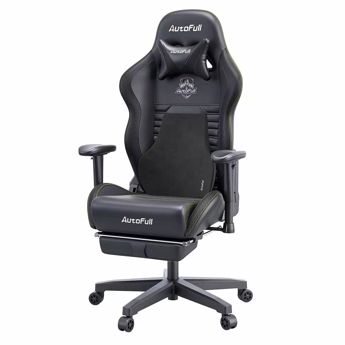 AutoFull C3 Gaming Chair Ergonomics Lumbar Support and Footrest Black
