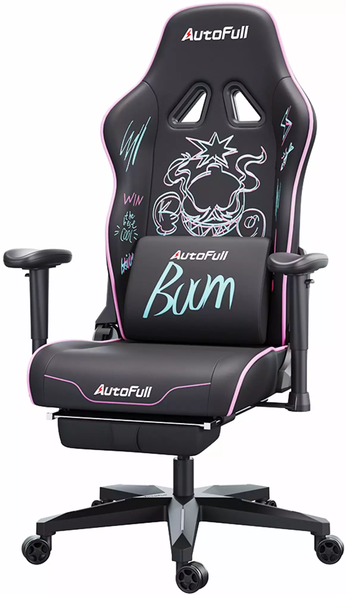 AutoFull Graffiti Gaming Chair Big and Tall Footrest Purple
