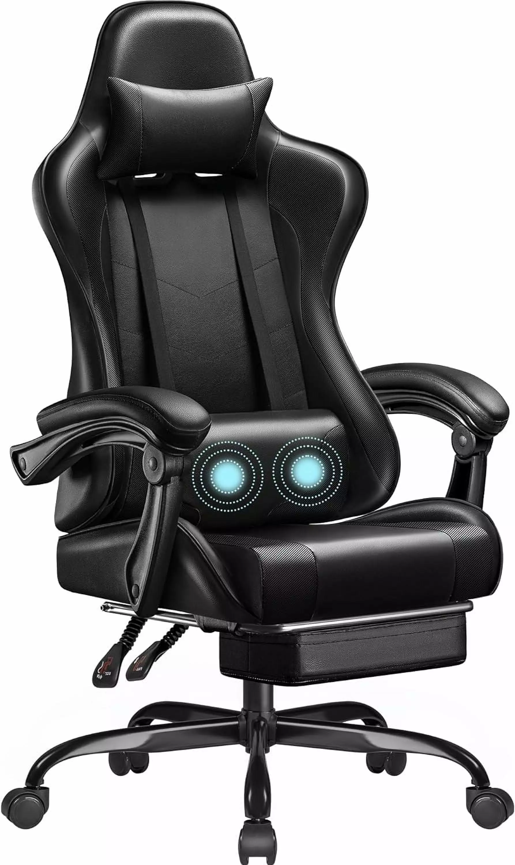 Gaming Chair Footrest Massage Lumbar Support Ergonomic Computer Chair Height Adjustable Swivel Seat Headrest Black B&B Cha...