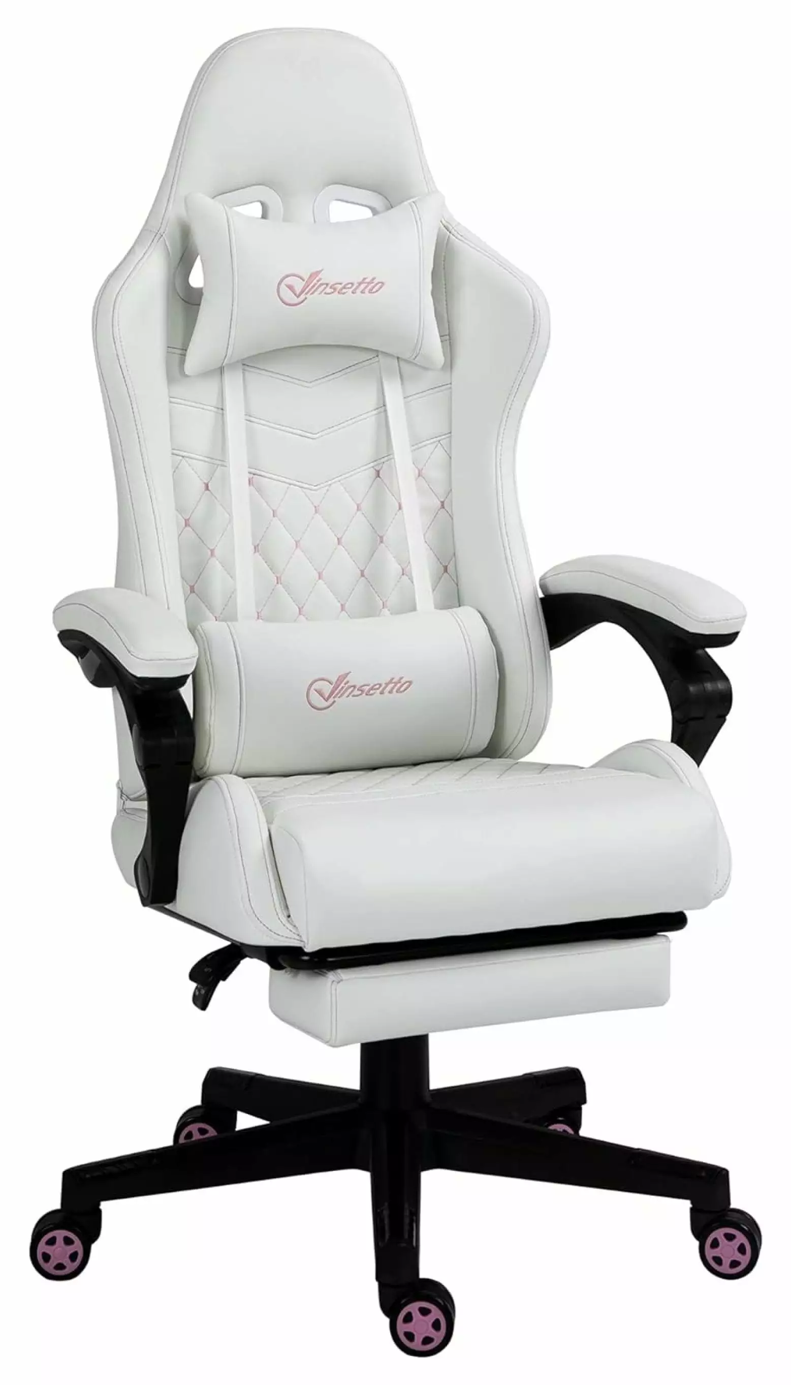 Bennium High Back PU Leather Gaming Chair Racing Computer Chair Retractable Footrest Headrest White