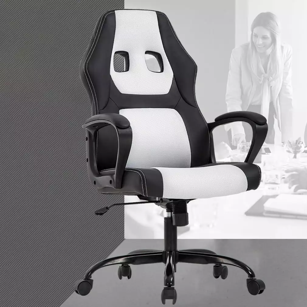 BestMassage Ergonomic Adjustable Swivel Gaming Chair White Home and Office Use