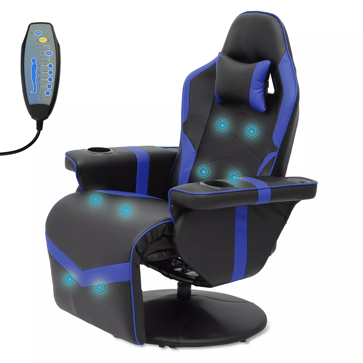 BEZT Massage Video Gaming Recliner Chair Ergonomic Computer Chair Bluetooth Speakers High Back PU Leather Desk Chair Footr...
