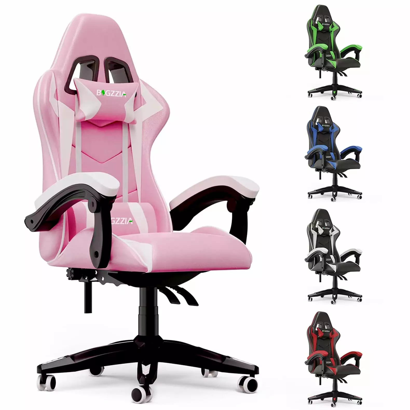 Bigzzia Gaming Chair - Computer Chair Lumbar Support - Height Adjustable 360-Swivel Seat - Pink Office Gaming Chair