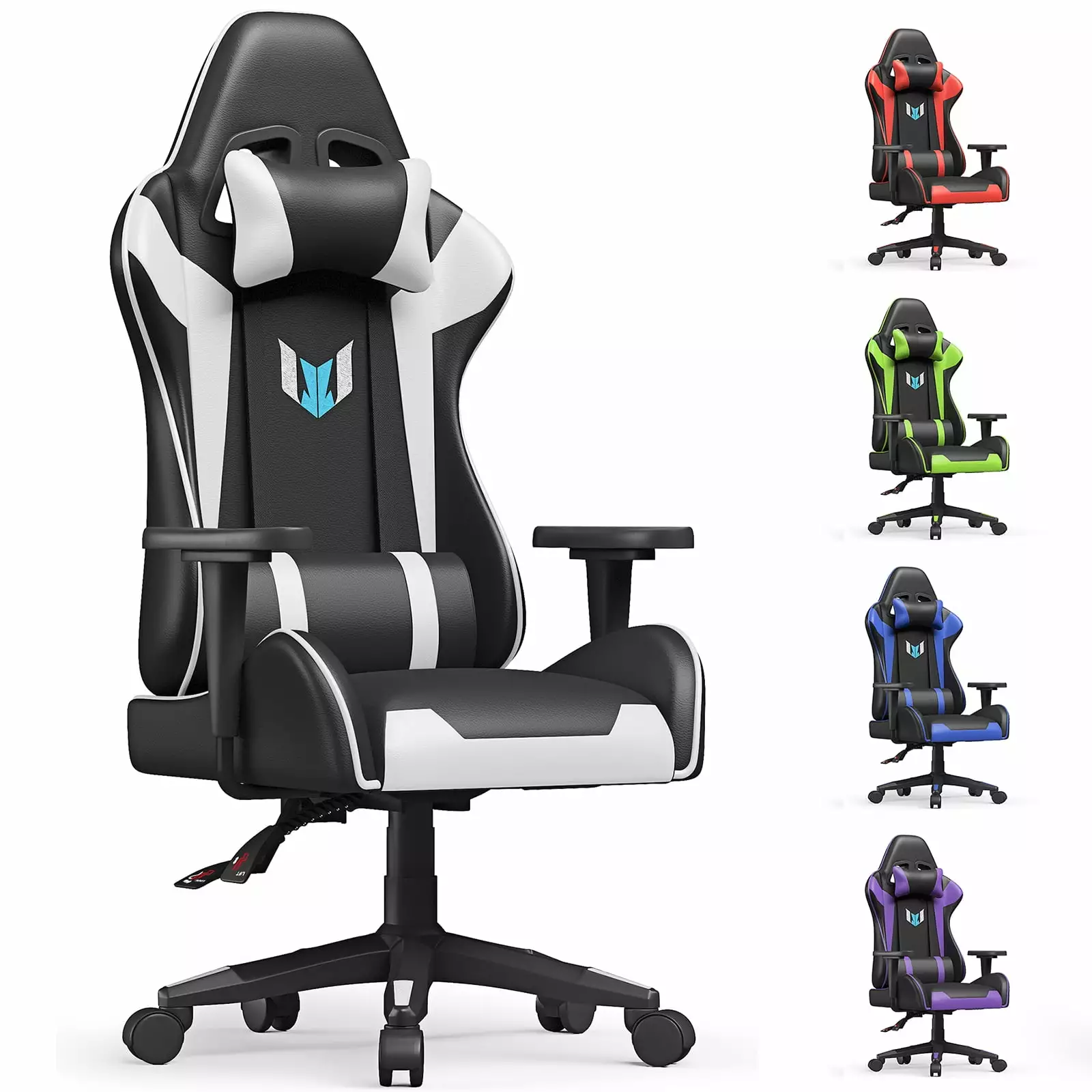 Bigzzia Gaming Chair Pu Leather Office Chair Ergonomic Lumbar Pillow Reclining Racing Game Chair Black