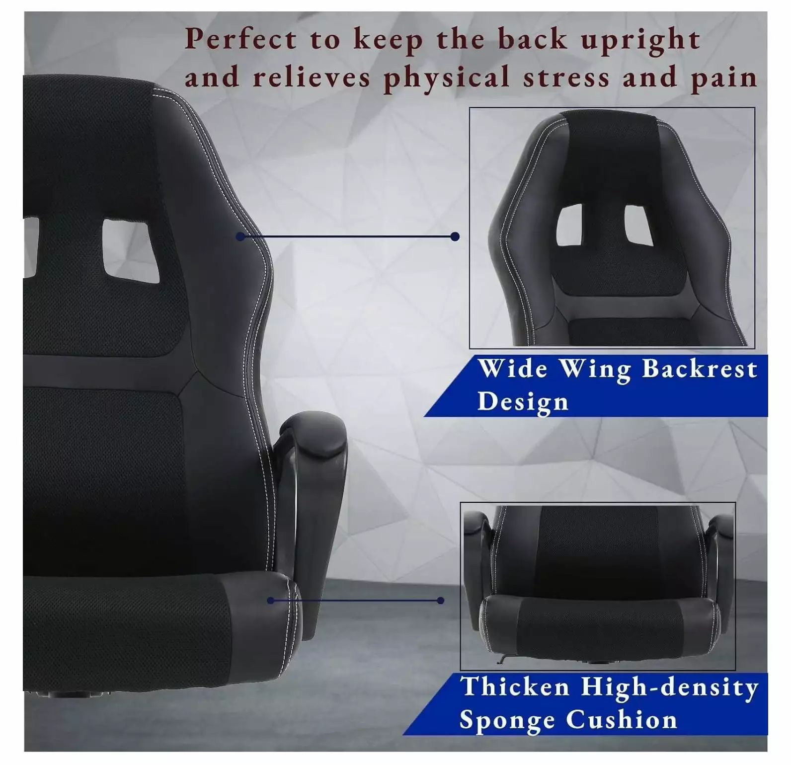 BULYAXIA Black Ergonomic Gaming Chair High Back Adjustable Reclining PC Racing Desk Chair Lumbar Support