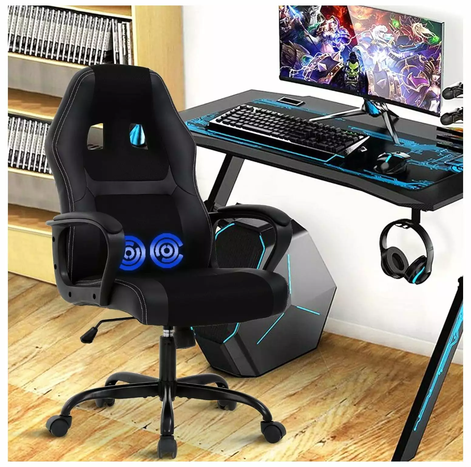 BULYAXIA Ergonomic PC Gaming Chair High-Back Racing PU Leather Lumbar Support Adjustable Armrest Swivel Rolling Office Des...