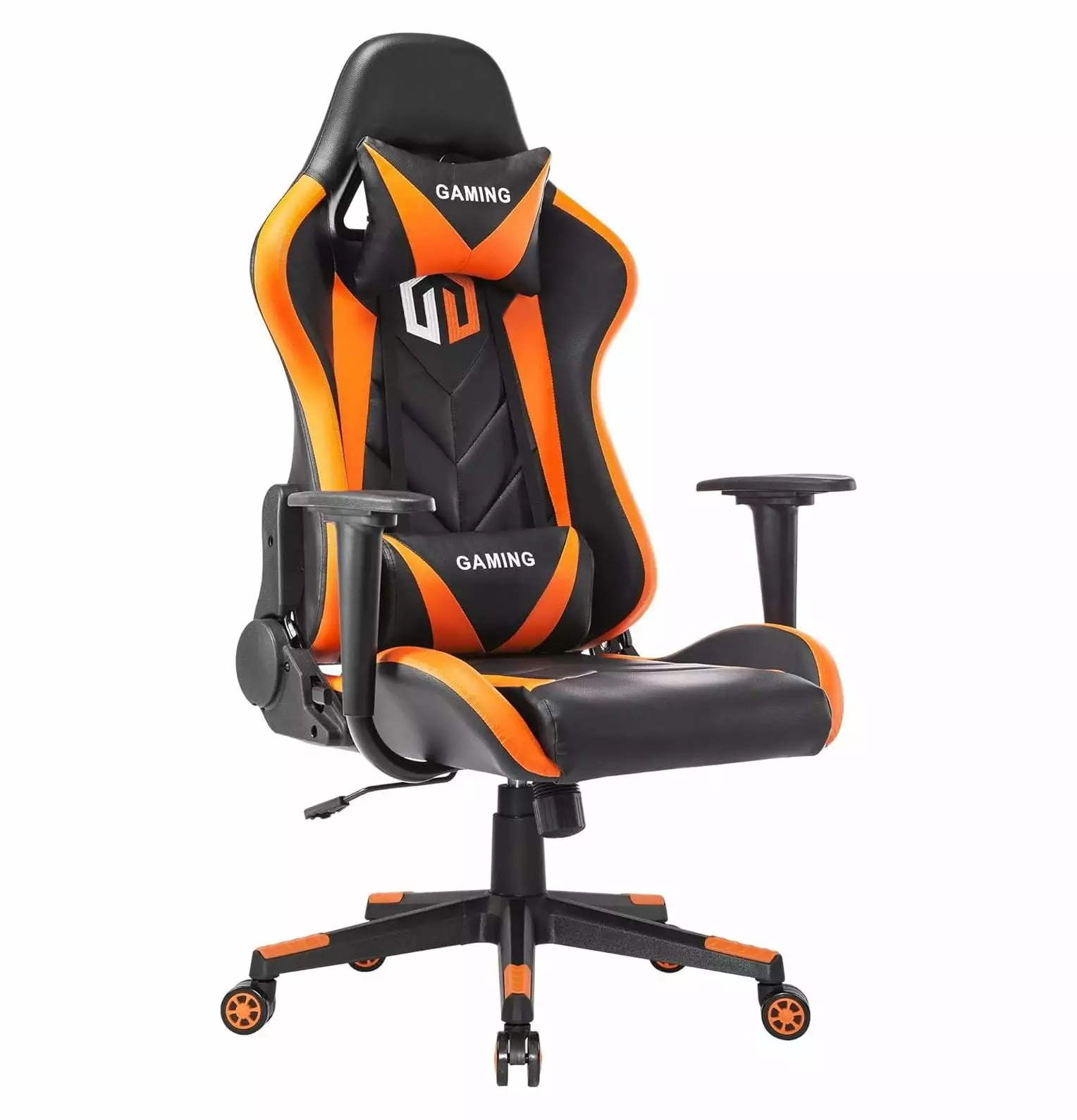 BULYAXIA Gaming Chair Racing Office Chair Computer Desk Chair Headrest and Lumbar Cushion Black and Orange