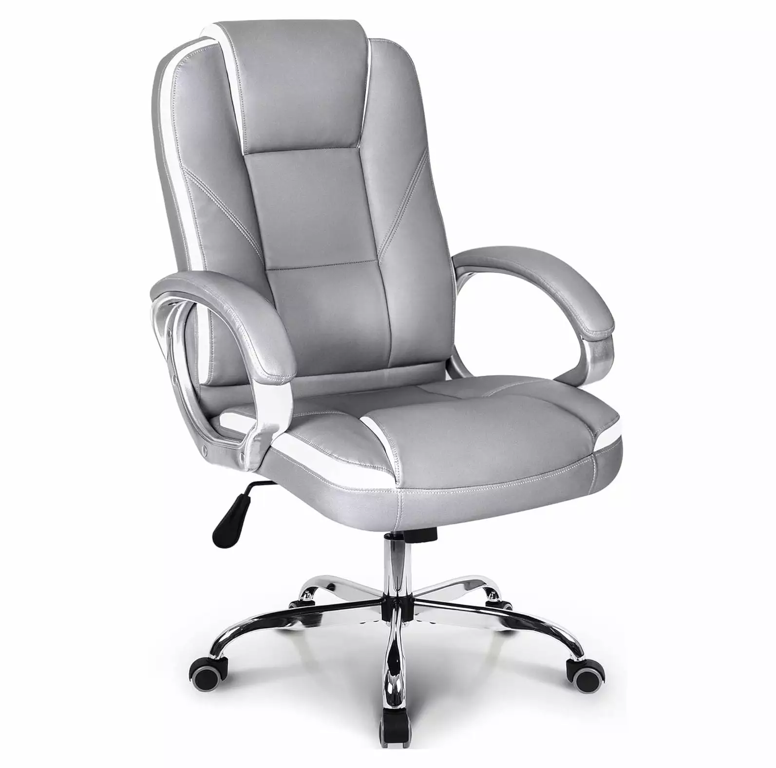 BULYAXIA Office Chair Computer Desk Chair Gaming Ergonomic High Back Cushion Lumbar Support Grey Leather Racing Seat Adjus...