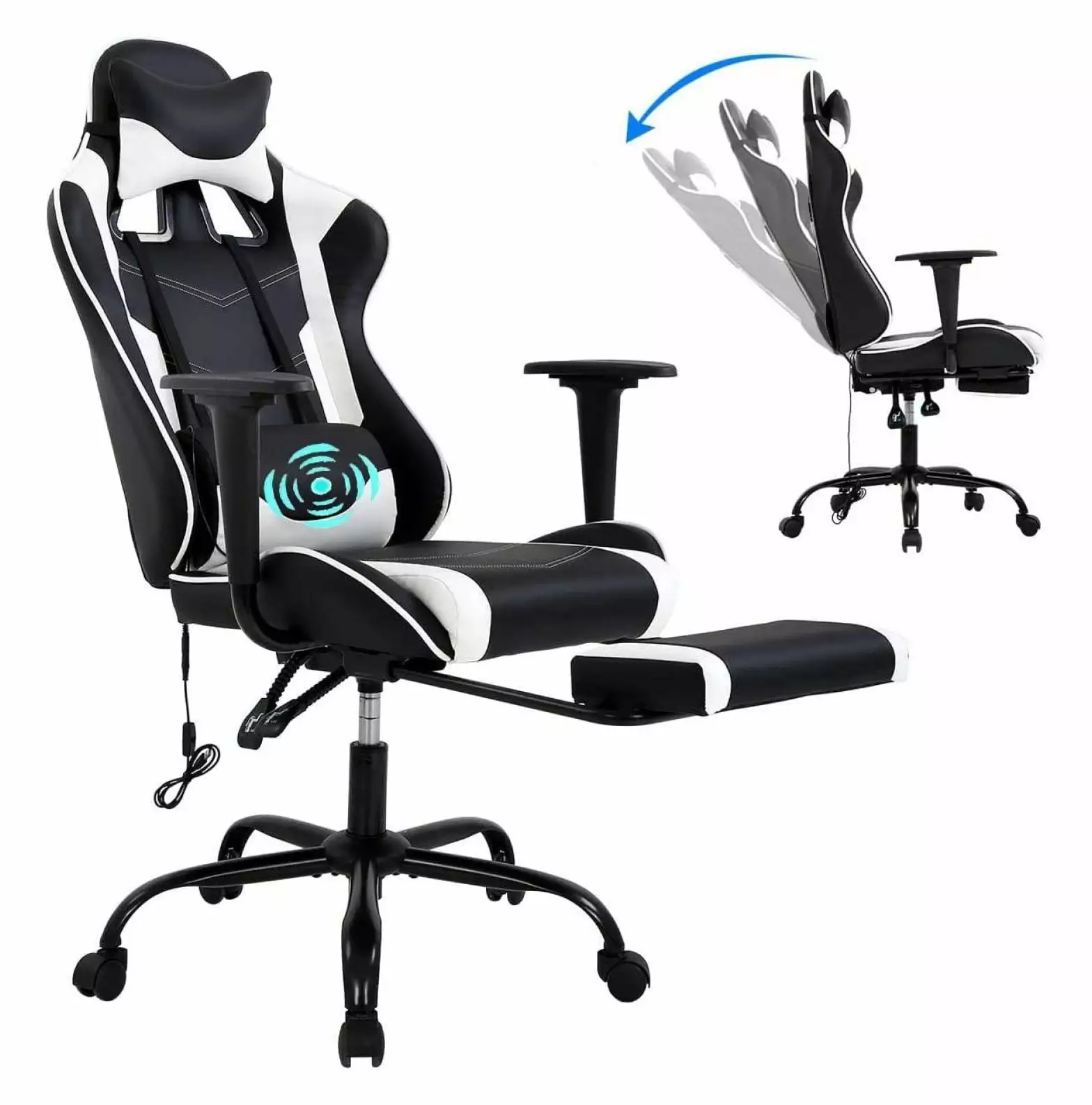 White Gaming Chair Lumbar Support and Adjustable Armrests - PU Leather Executive Computer Chair BULYAXIA