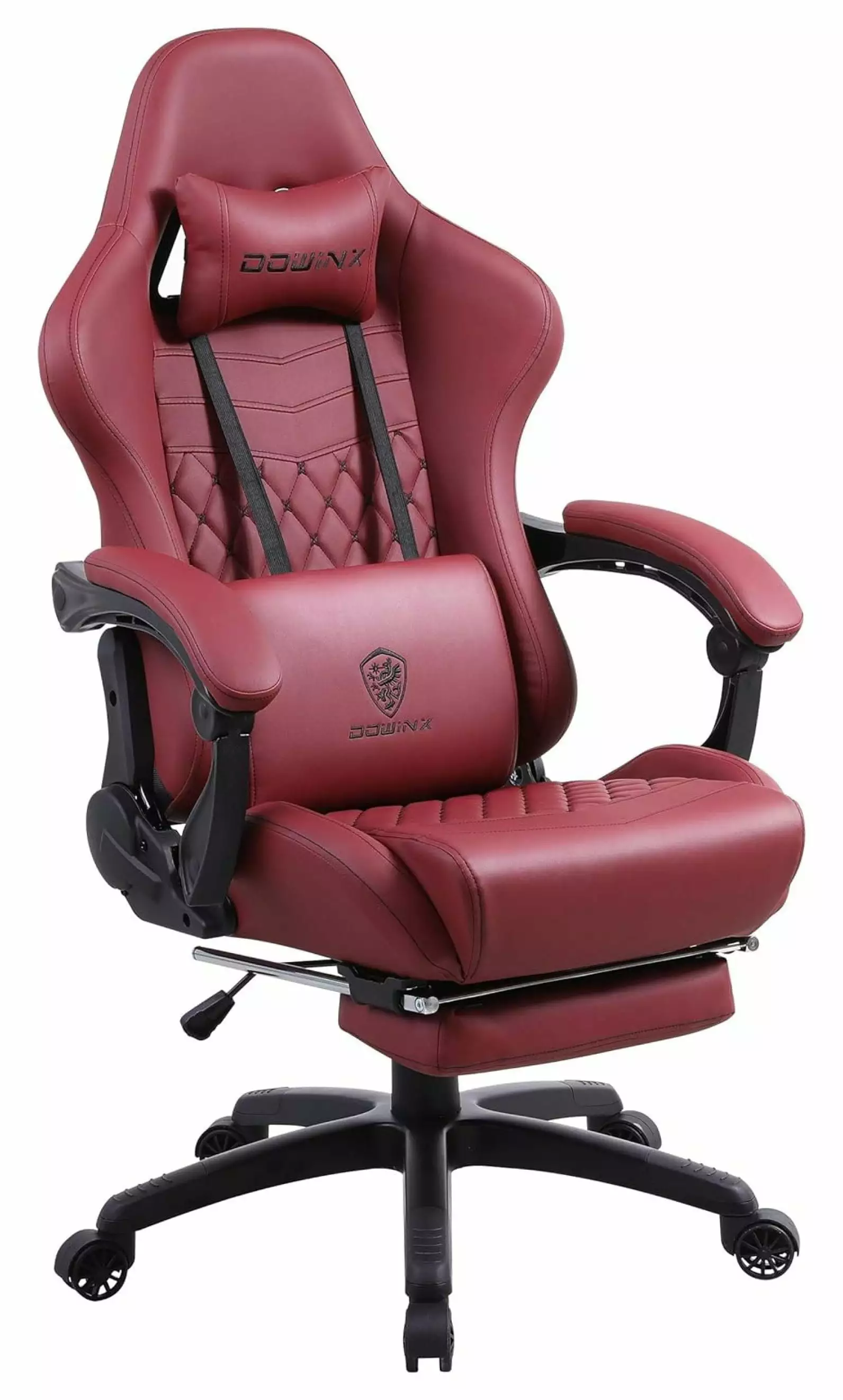 ChicCrest Gaming Chair Office Desk Chair Massage Lumbar Support Vintage PU Leather E-Sports Gamer Chair Footrest Red