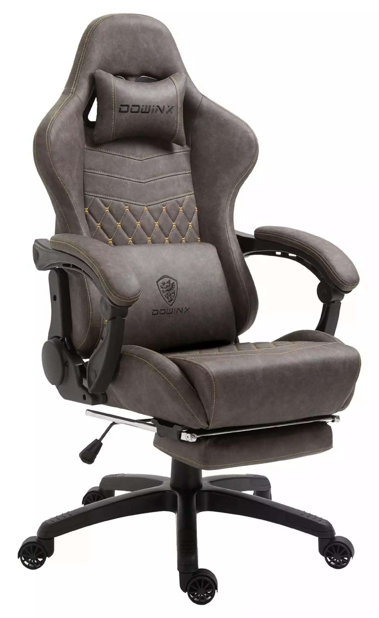ChicCrest Vintage PU Leather Gaming Chair Massage Lumbar Support and Footrest Brown