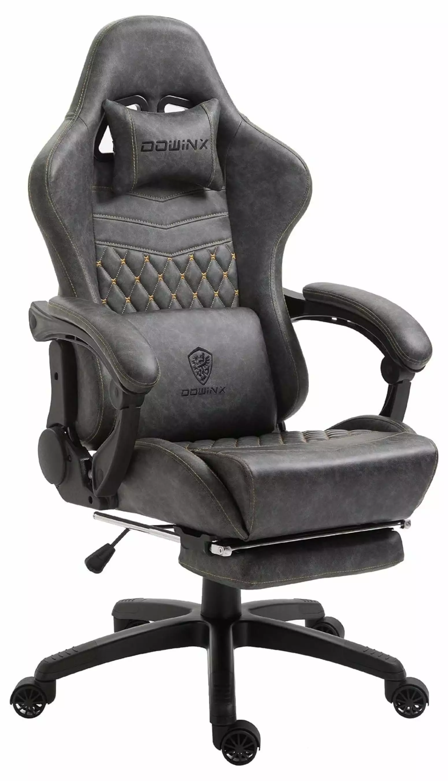 ChicCrest Vintage PU Leather High Back Gaming Office Chair Massage Support Light Grey