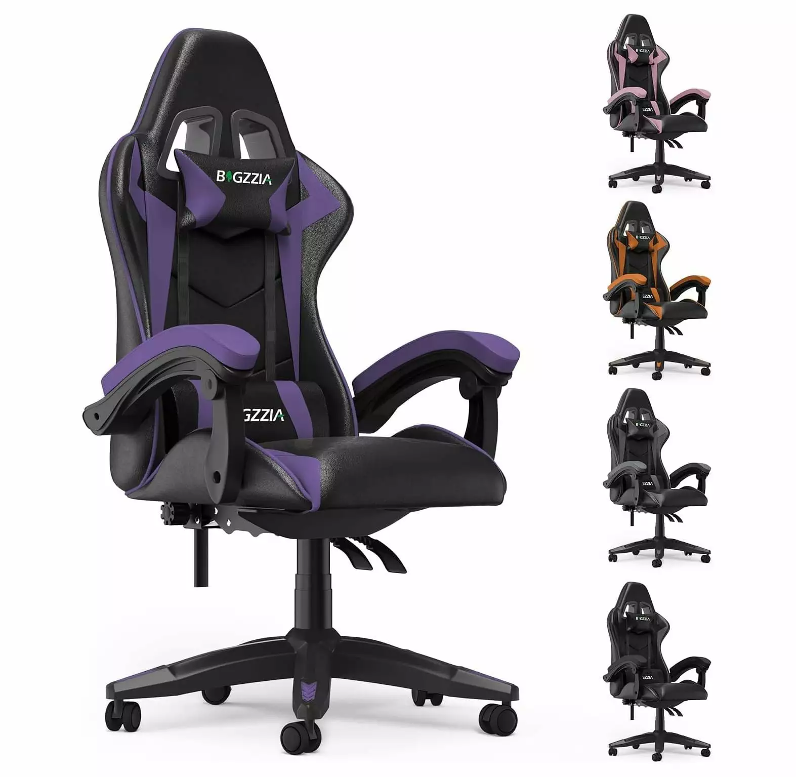Purple Gaming Chair Reclining High Back PU Leather Computer Desk Chair Headrest Lumbar Support Ergonomic Racing Chair CodY...
