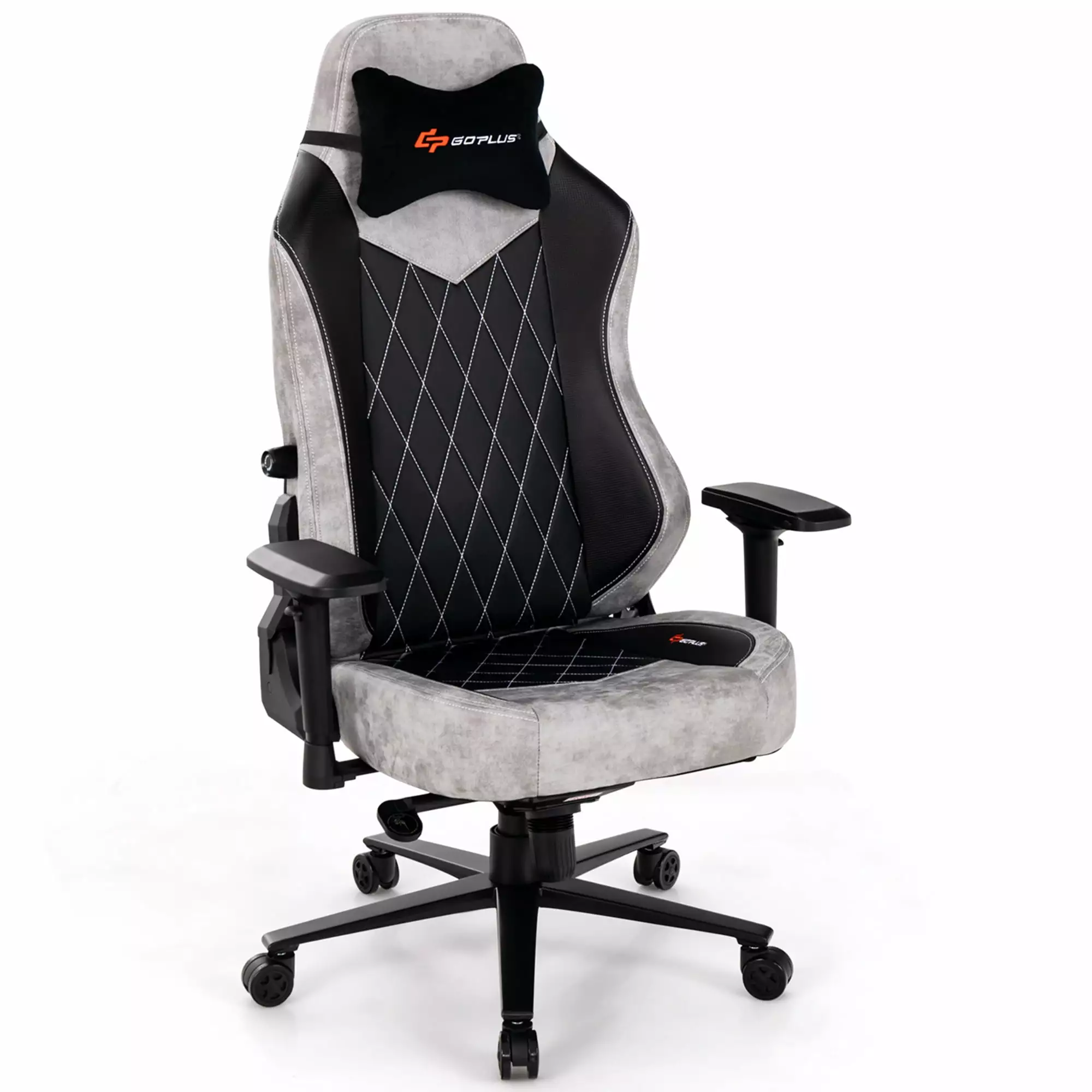 Goplus Gaming Chair 360 Swivel Reclining Computer Chair 4D Adjustable Armrests Grey Ergonomic Office Chair Costway