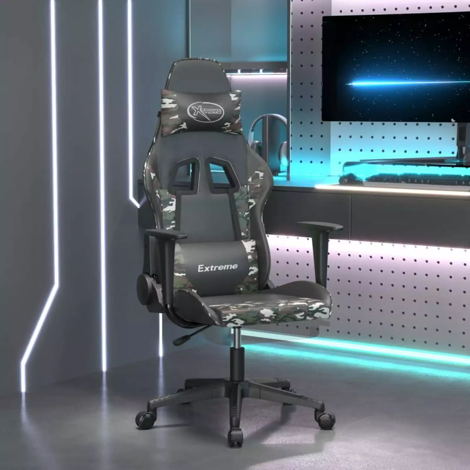 Dcenta Massage Gaming Chair Footrest and Armrest Faux Leather Adjustable Backrest Computer Desk Chair