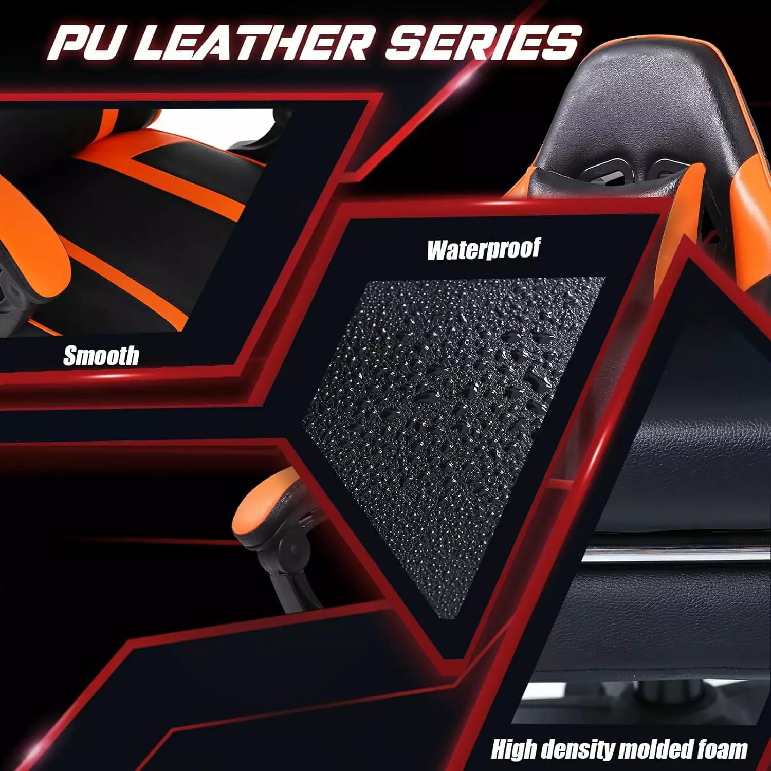 Gaming Chair Footrest and Lumbar Support - PU Leather Reclining Office Chair Heavy People Denshine