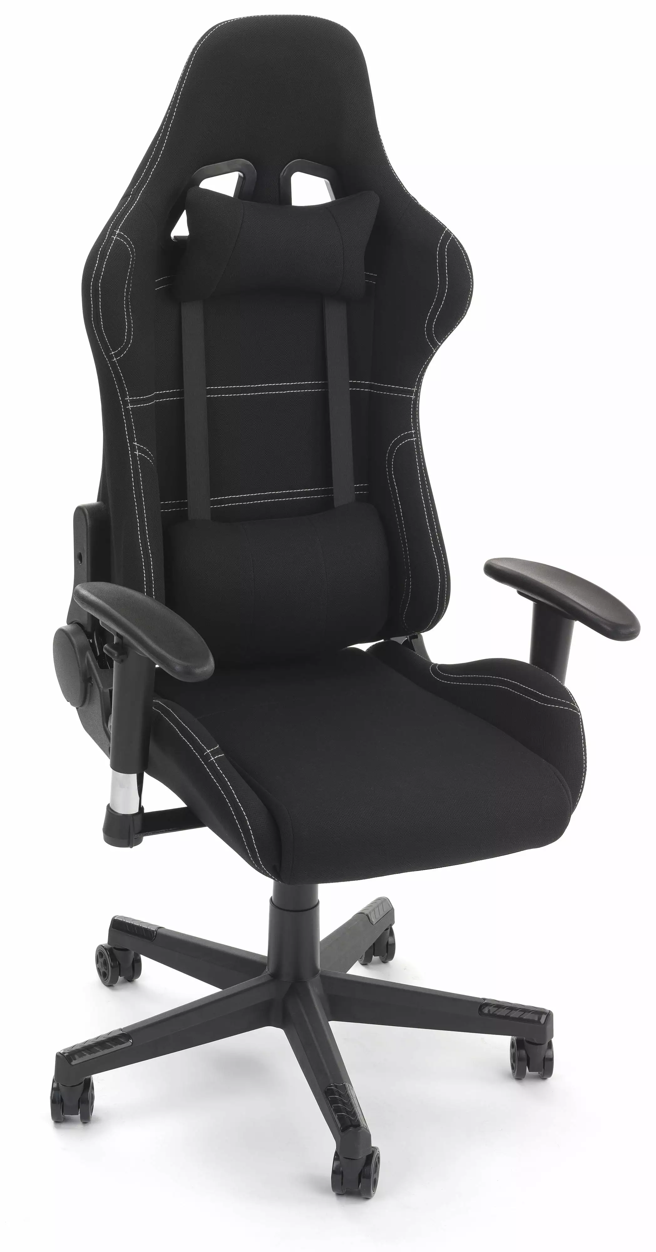 Displays2go Racing Style Gaming Chair Office and Home Desk Ergonomic Adjustments and Lumbar Support Pillow Fabric Seat Black