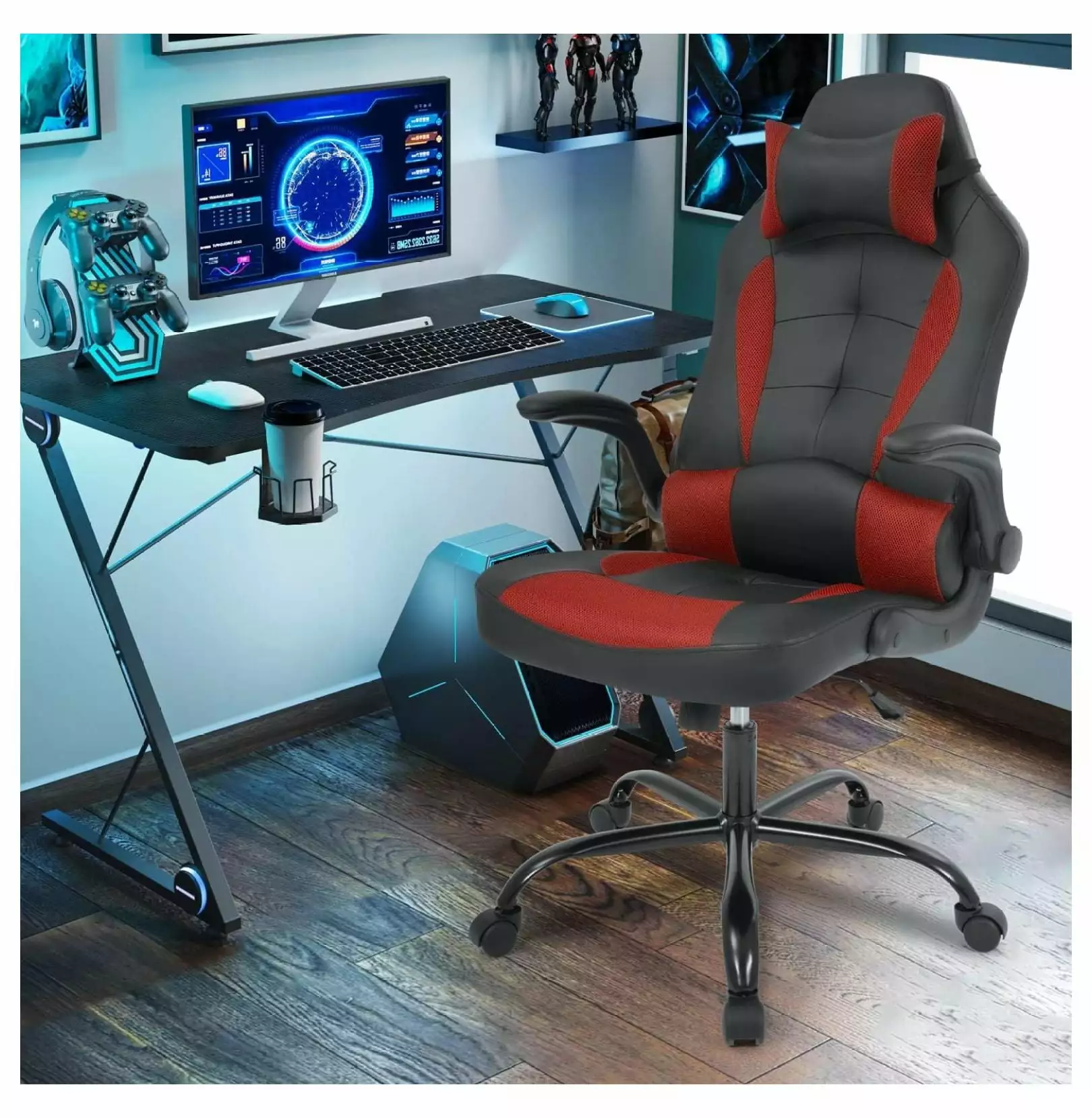 PC Gaming Chair Ergonomic Computer Chair Adjustable Office Chair Lumbar Support and Headrest Red Ditangy