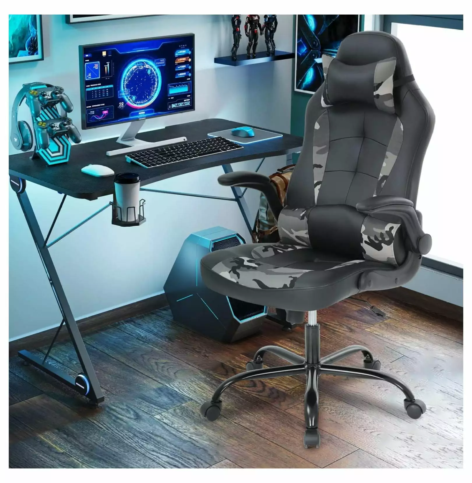 PC Gaming Chair Ergonomic Computer Chair Adjustable Office Chair Lumbar Support and Headrest Camo Ditangy