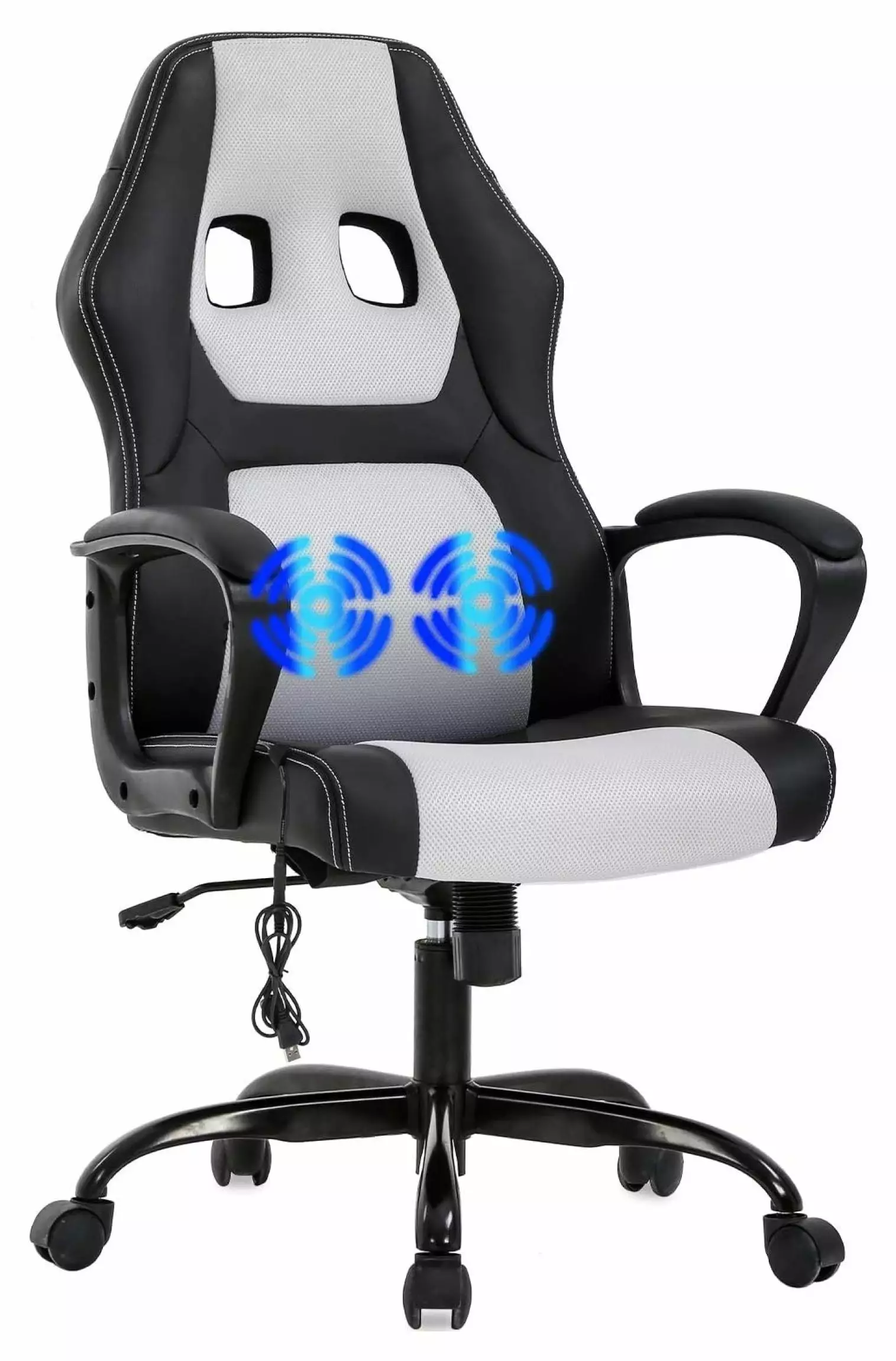 White PC Gaming Chair Massage Office Chair Ergonomic Lumbar Support Headrest Ditangy