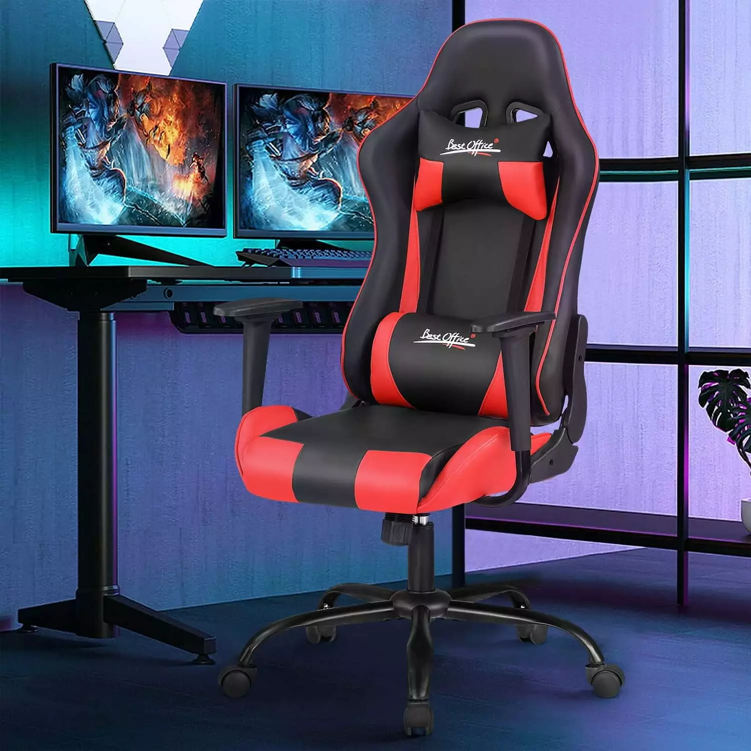 Dkelincs Ergonomic Gaming Chair Adjustable PC Computer Desk Chair Lumbar Support Headrest Red