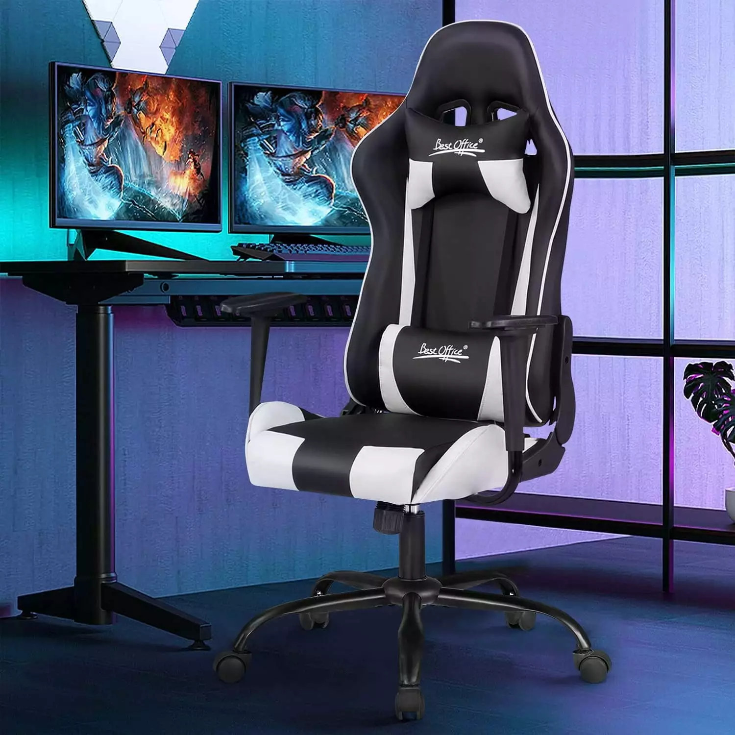 Dkelincs Ergonomic Gaming Chair Adjustable PC Computer Desk Chair Lumbar Support Headrest Armrest White