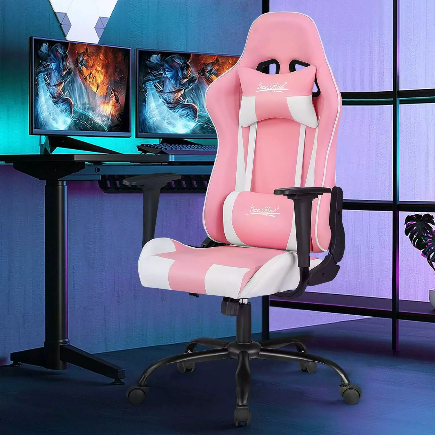 Dkelincs Ergonomic Gaming Chair Adjustable PC Computer Desk Chair Lumbar Support Headrest Armrest Pink