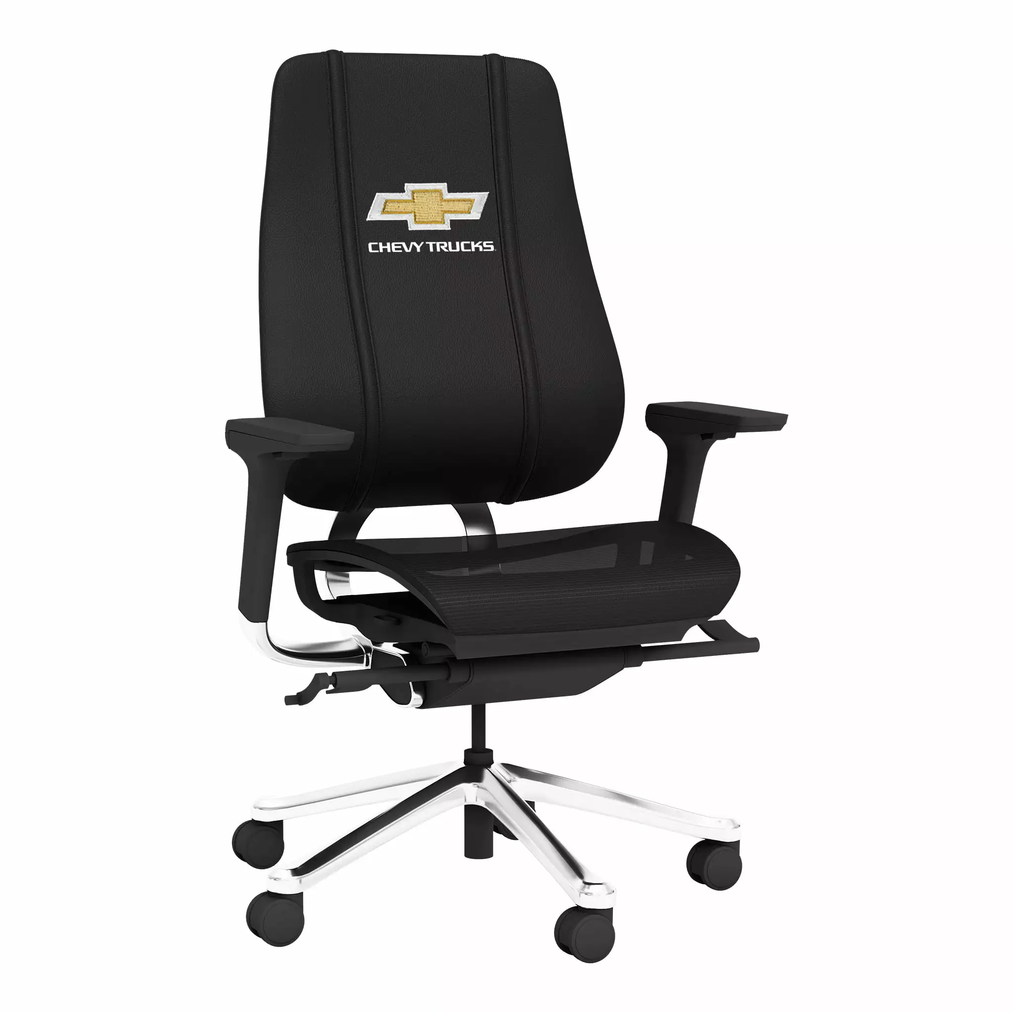 DreamSeat Phantomx Swivel Black Ergonomic Mesh Gaming Chair Embroidered Chevy Trucks Logo Adjustable Arms