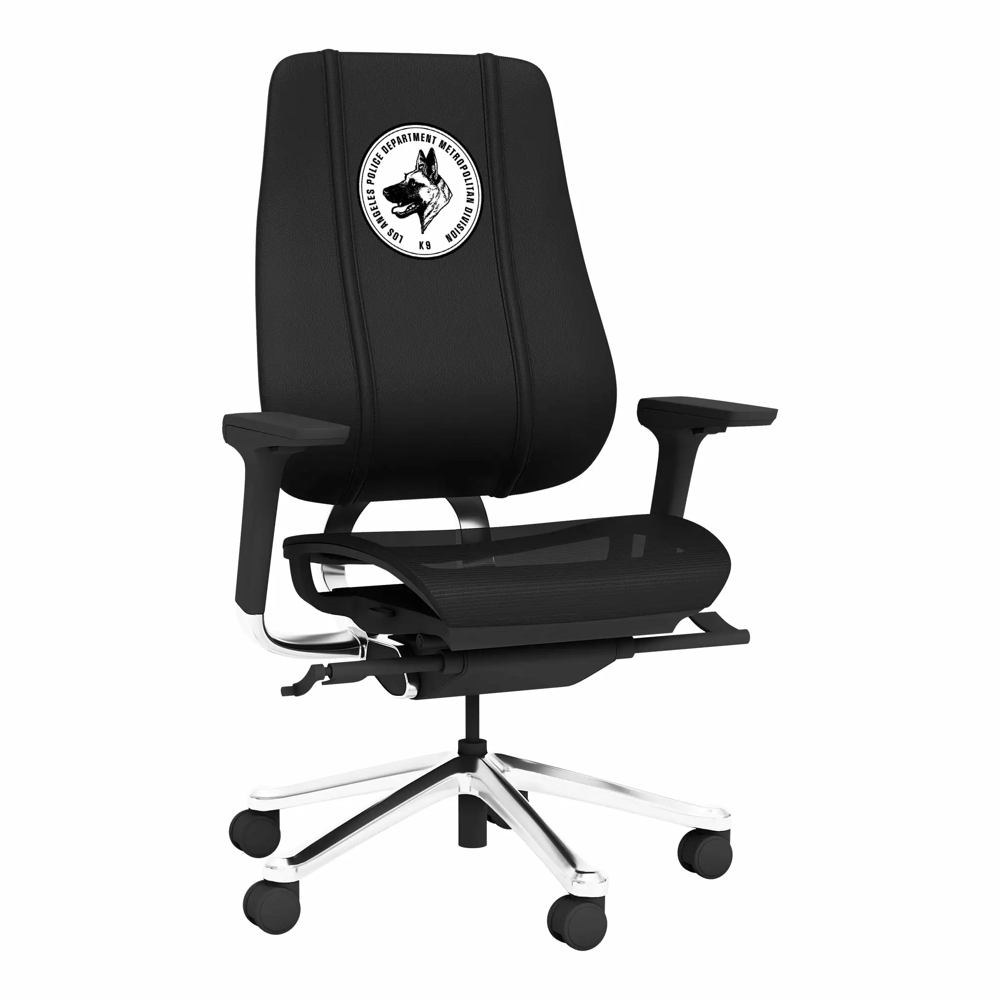 DreamSeat Phantomx Swivel Black Ergonomic Mesh Gaming Chair Embroidered LAPD K9 Primary Adjustable Arms