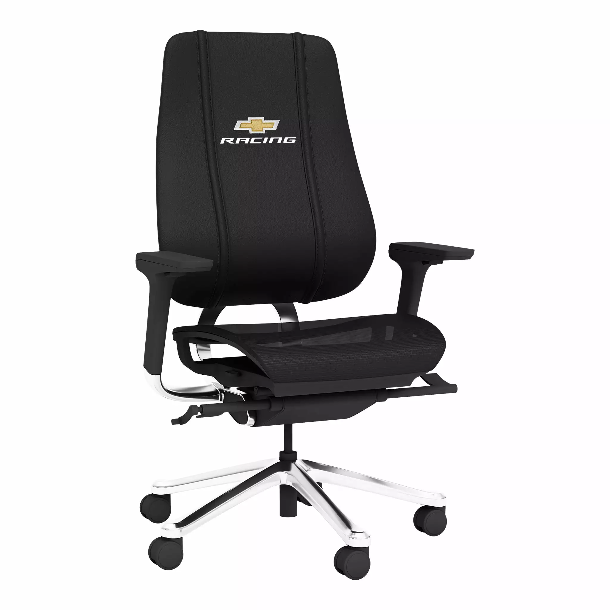 DreamSeat Phantomx Swivel Black Ergonomic Mesh Gaming Chair Embroidered Chevy Racing Logo Adjustable Arms