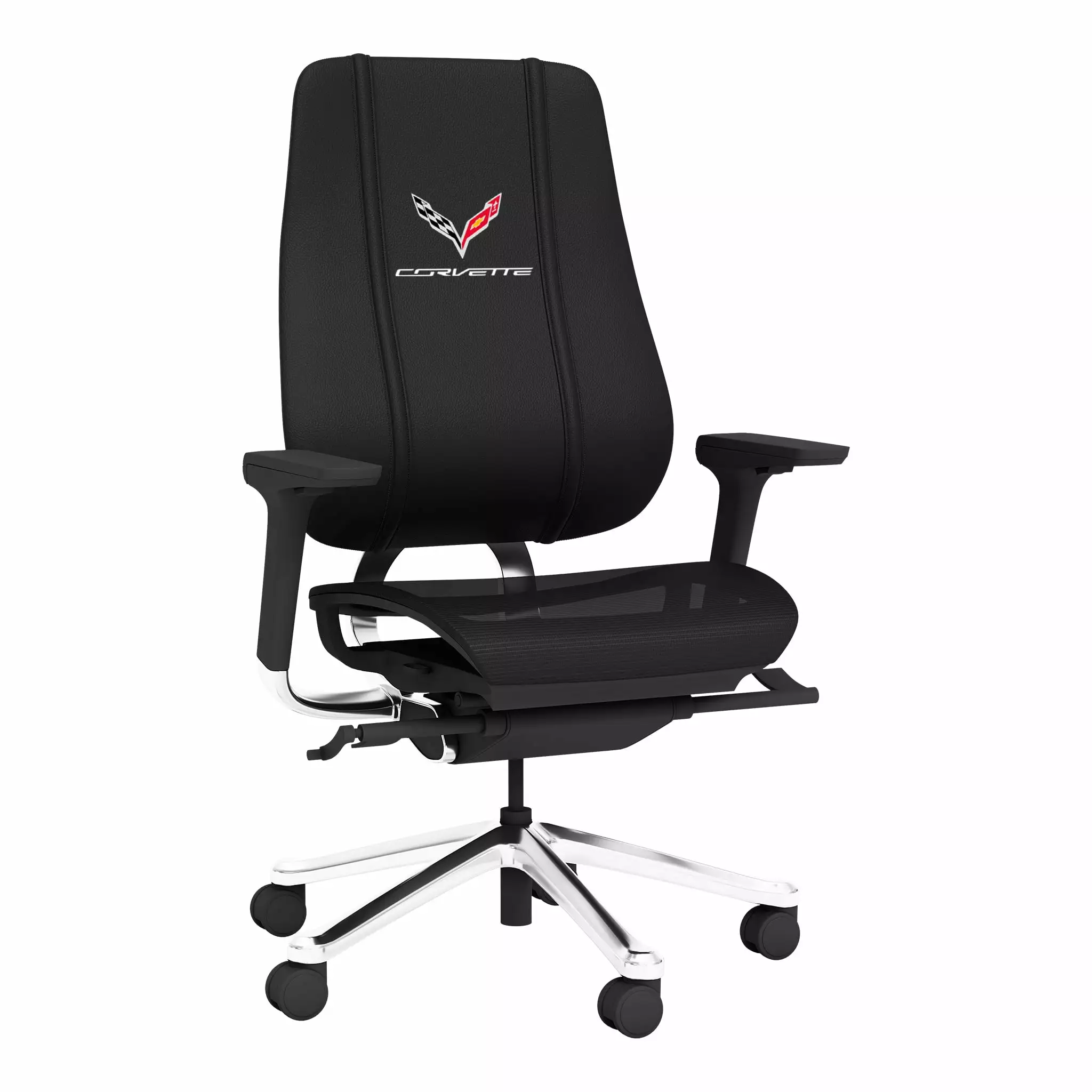 DreamSeat Phantomx Swivel Black Ergonomic Mesh Gaming Chair Embroidered Corvette C7 Logo Adjustable Arms