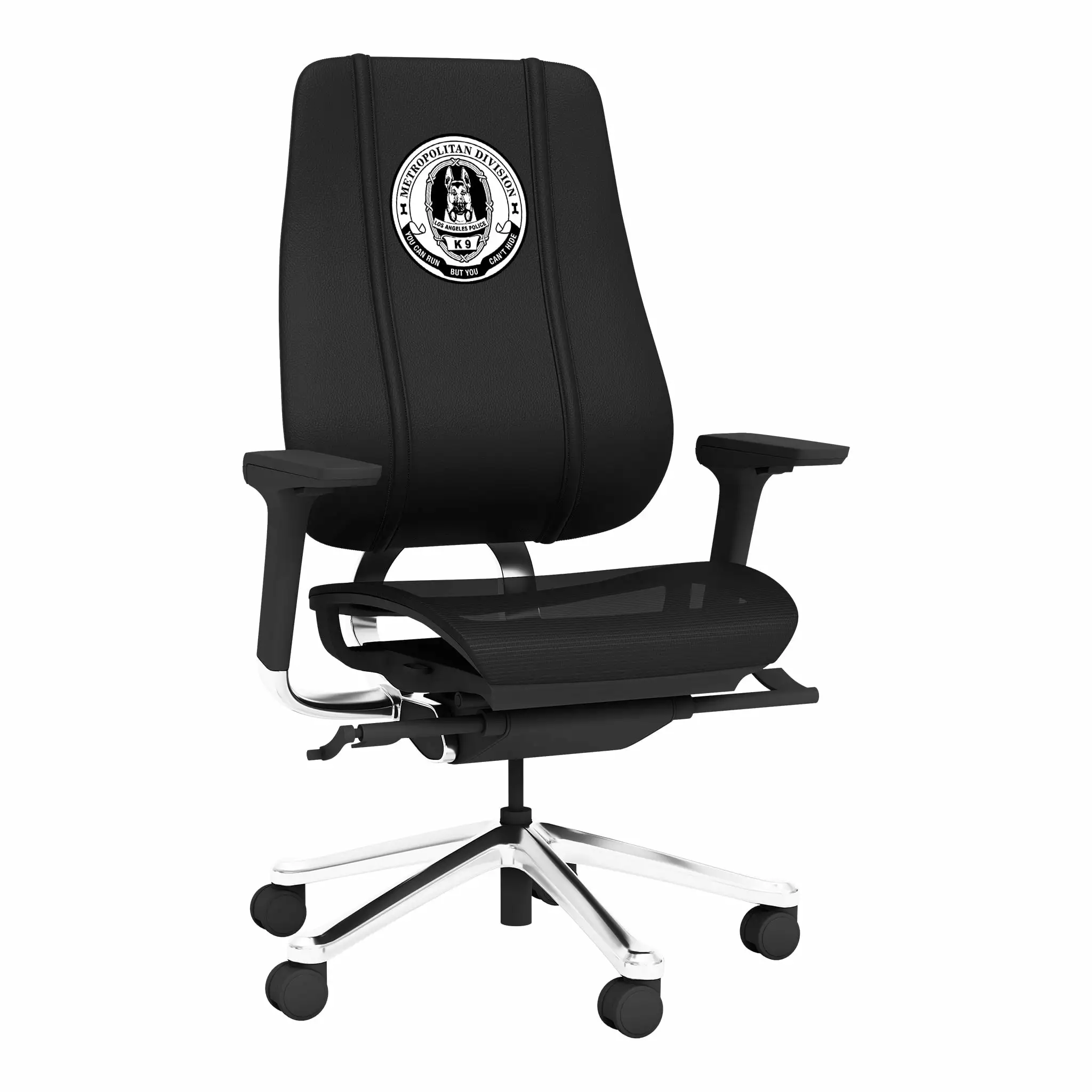 DreamSeat Phantomx Swivel Black Ergonomic Mesh Gaming Chair Embroidered LAPD K9 Alternate Adjustable Arms
