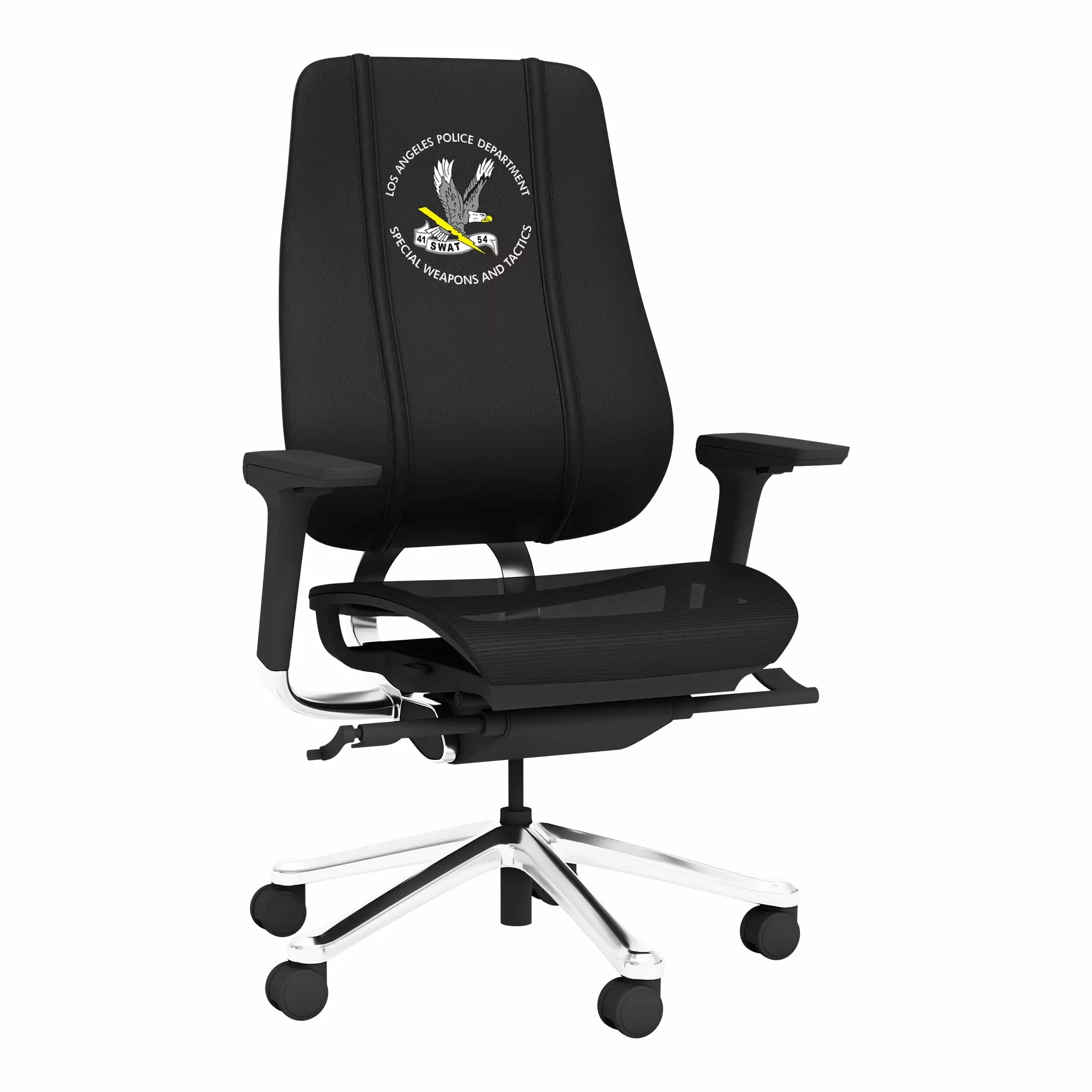DreamSeat Phantomx Swivel Black Ergonomic Mesh Gaming Chair Embroidered LAPD SWAT Adjustable Arms