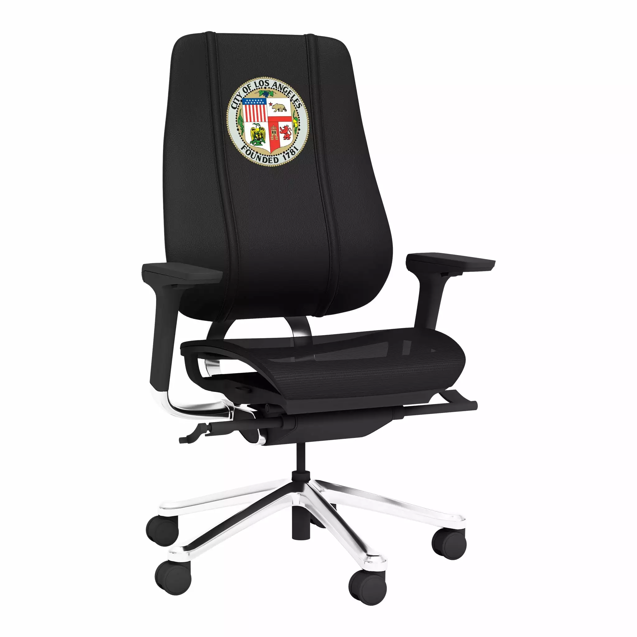 DreamSeat Phantomx Swivel Black Ergonomic Mesh Gaming Chair Embroidered City Los Angeles Seal Adjustable Arms