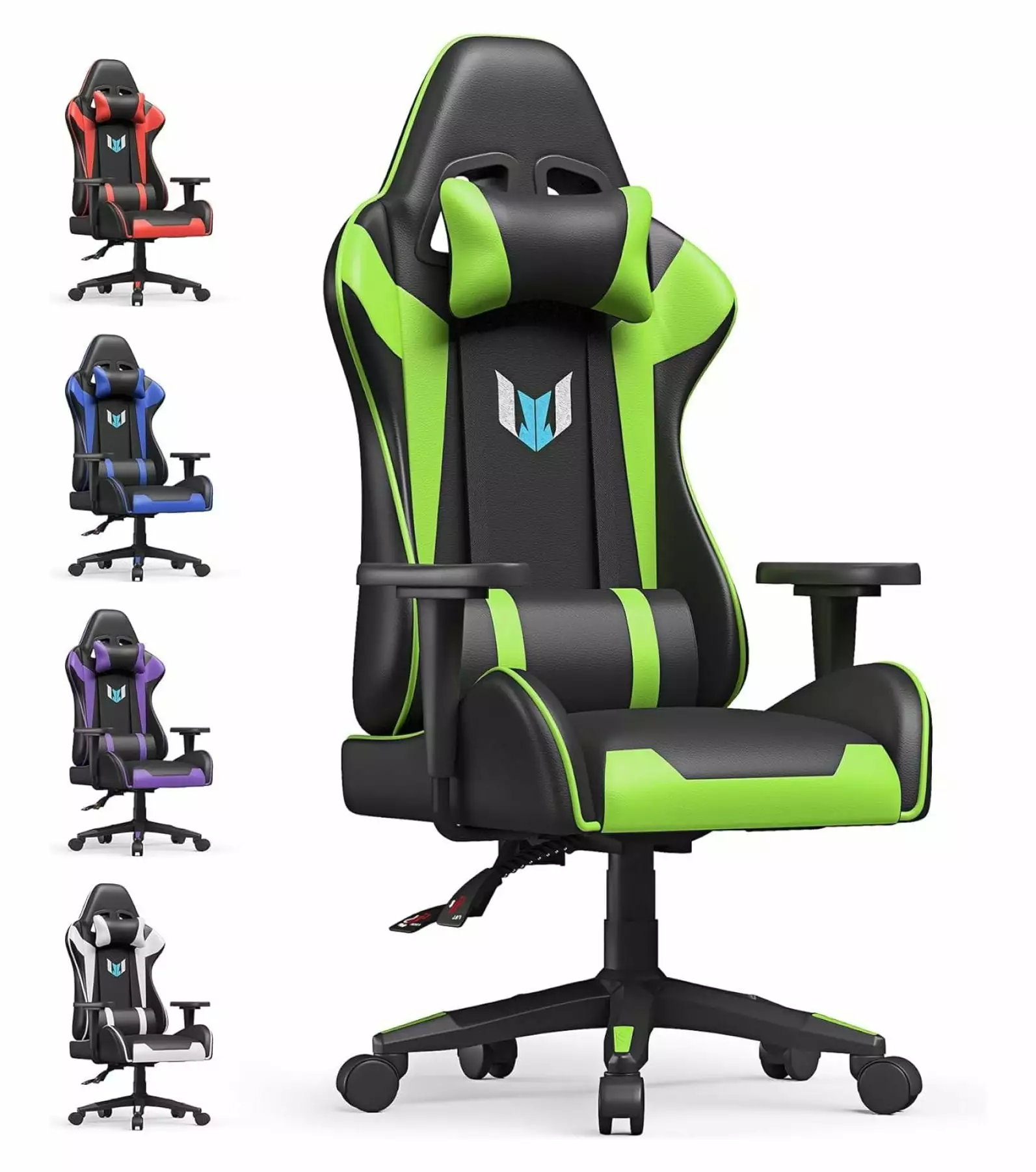 Drevy Black Green Gaming Chair Ergonomic Office Chair Adjustable Height Swivel Desk Chair Reclining Computer Chair Racing ...