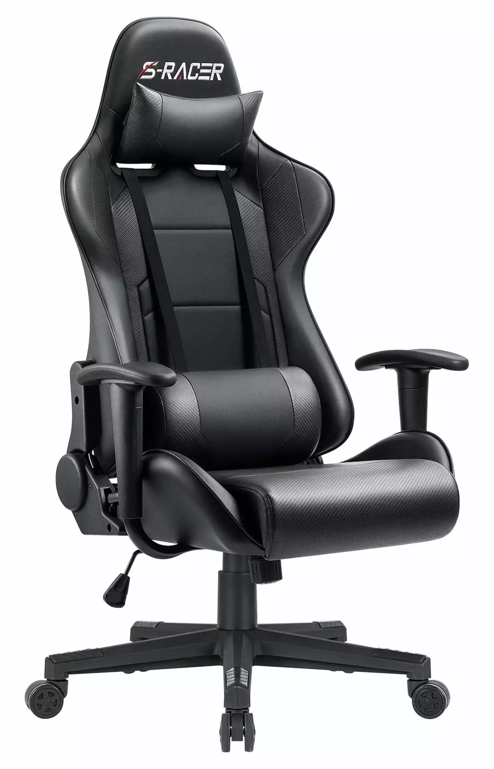 Drevy Gaming Chair High Back Carbon Fiber Style Leather Executive Ergonomic Chair Headrest Black