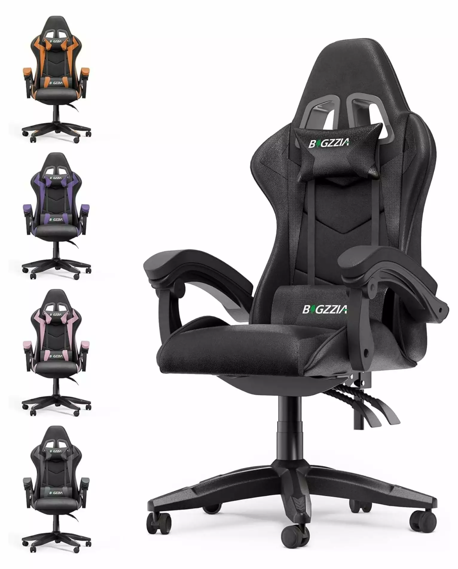 Drevy Gaming Chair High Back PU Leather Office Chair Headrest and Lumbar Support Ergonomic Racing Computer Desk Chair Black