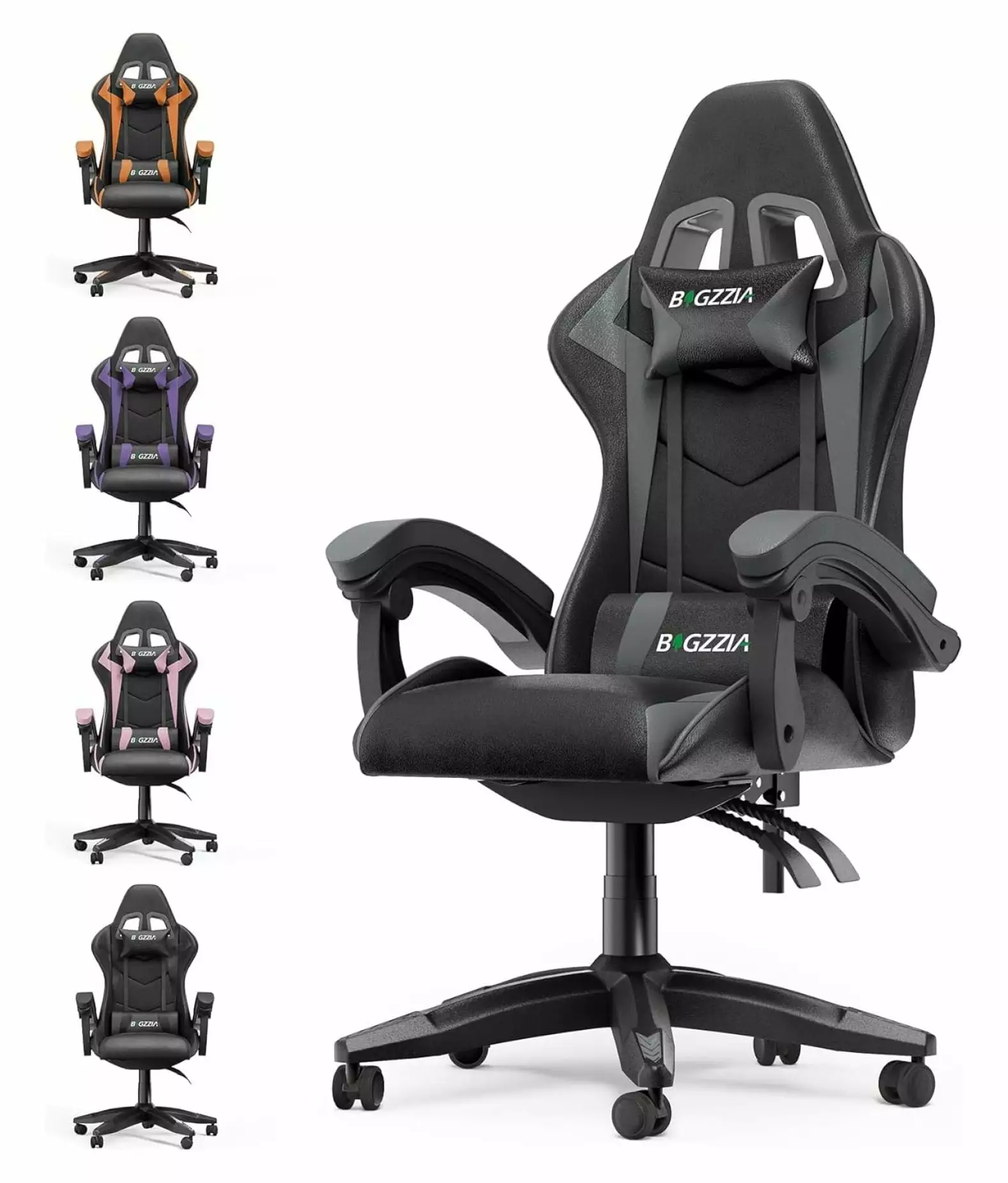 Drevy Gaming Chair High Back PU Leather Office Chair Headrest and Lumbar Support Ergonomic Racing Computer Desk Chair Grey