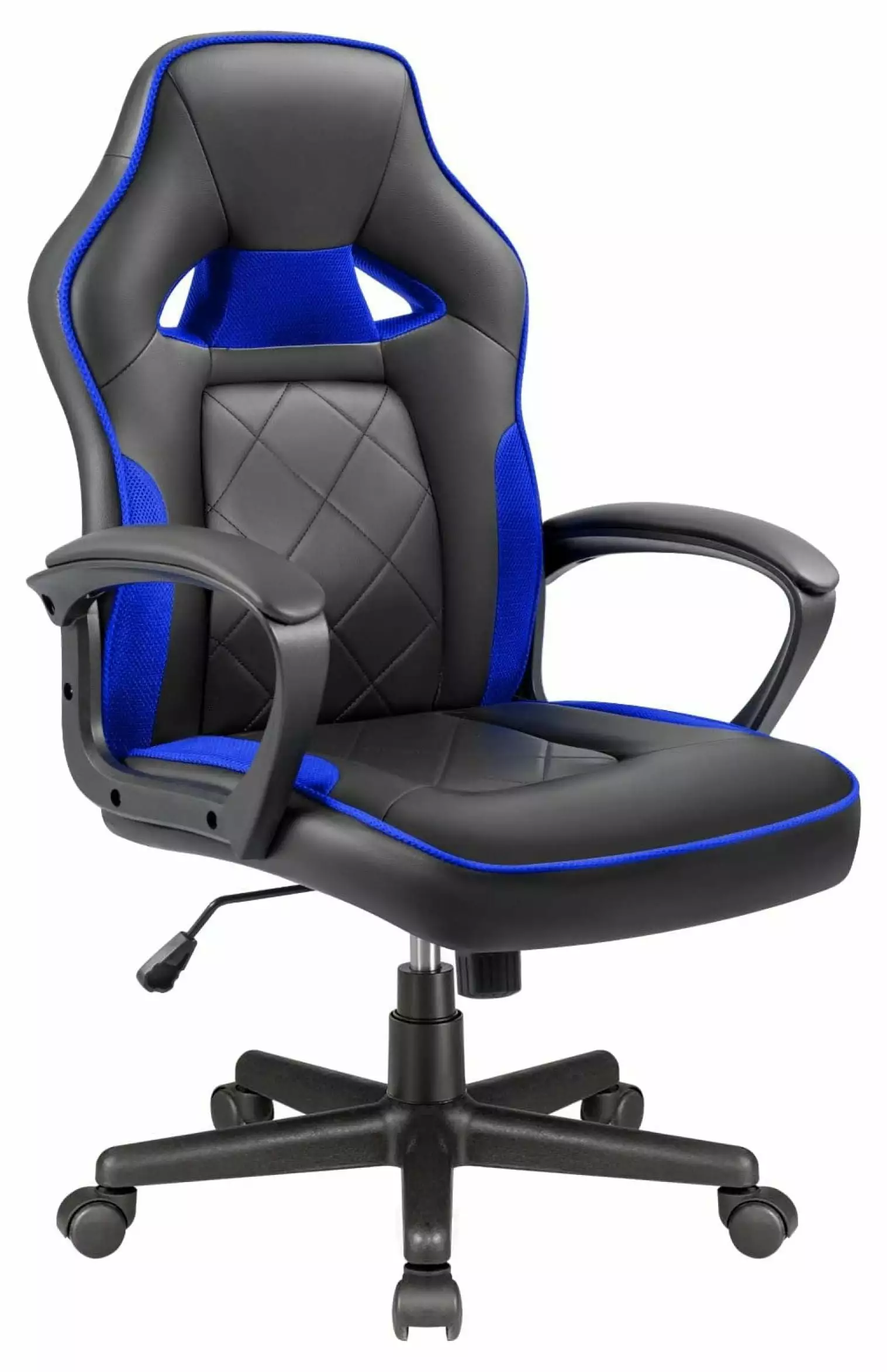 Drevy Leather Gaming Chair High Back Executive Office Desk Chair Lumbar Support Wide Seat Blue