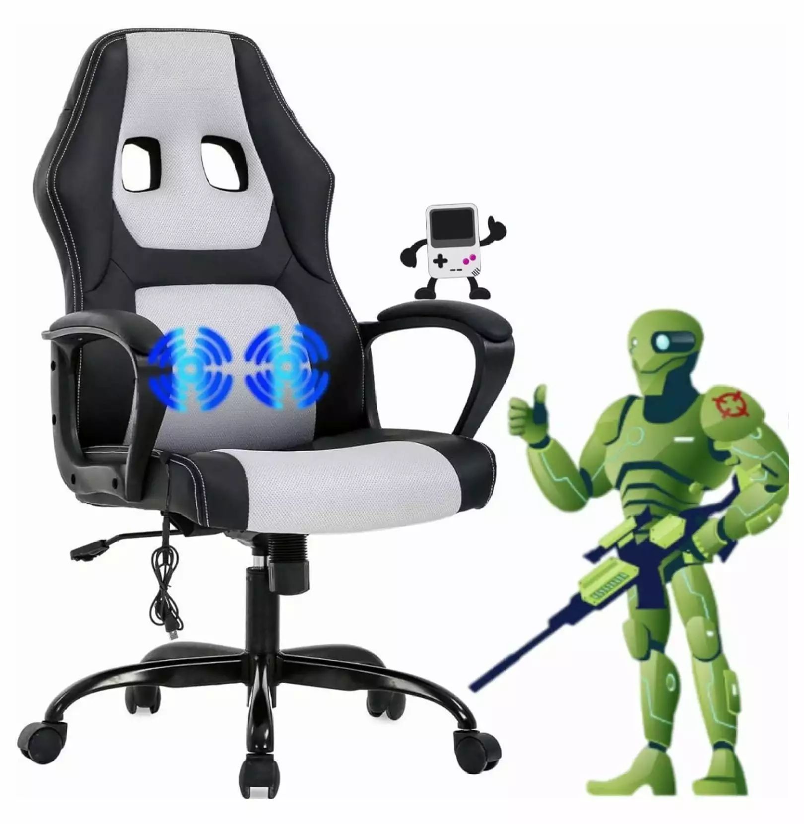 Drevy White Ergonomic Gaming Chair High Back Adjustable Reclining PC Desk Chair Lumbar Support
