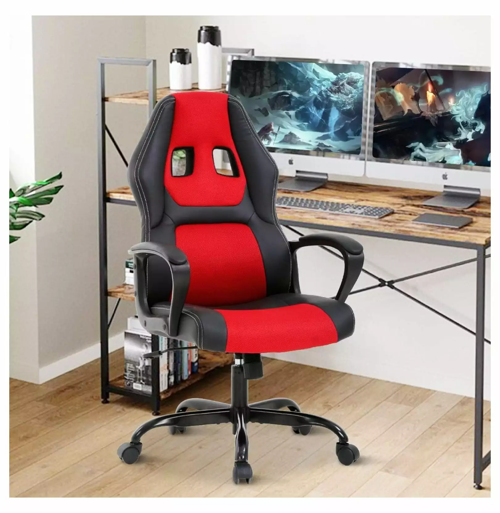 CL.Store PC Gaming Chair Ergonomic Computer High-Back Racing Lumbar Support Armrest Adjustable PU Leather Swivel Rolling E...