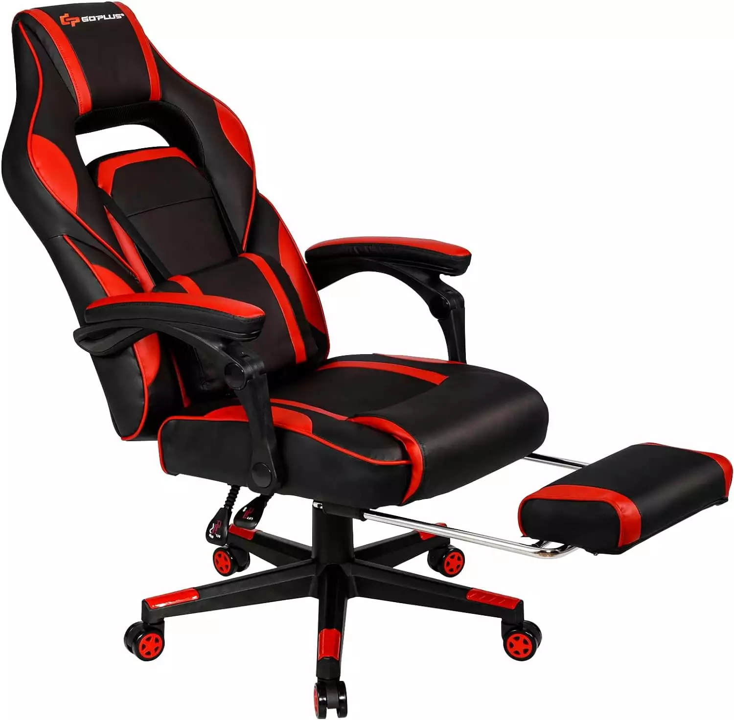 Red Gaming Chair Adjustable High Back PU Computer Chair Footrest and Lumbar Support Elegant Abode
